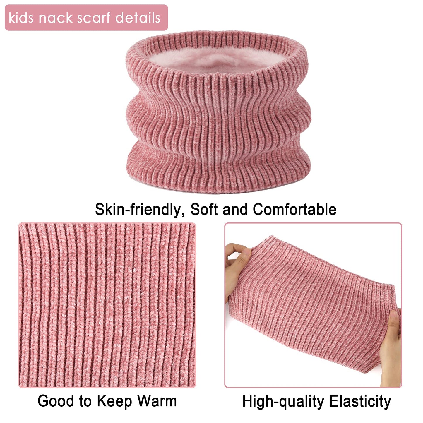 Toddler Boys Girls Winter Warm Knit Beanie Hat Neck Scarf Touchscreen Gloves with Fleece Lined Cap for 3-10 Year Kid Gifts