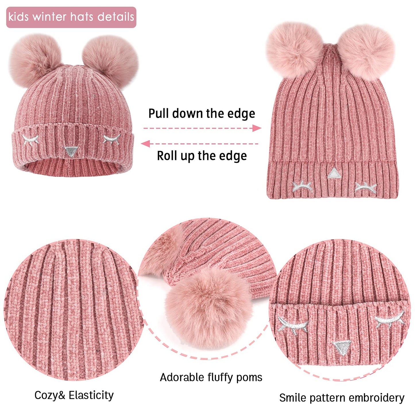 Toddler Boys Girls Winter Warm Knit Beanie Hat Neck Scarf Touchscreen Gloves with Fleece Lined Cap for 3-10 Year Kid Gifts