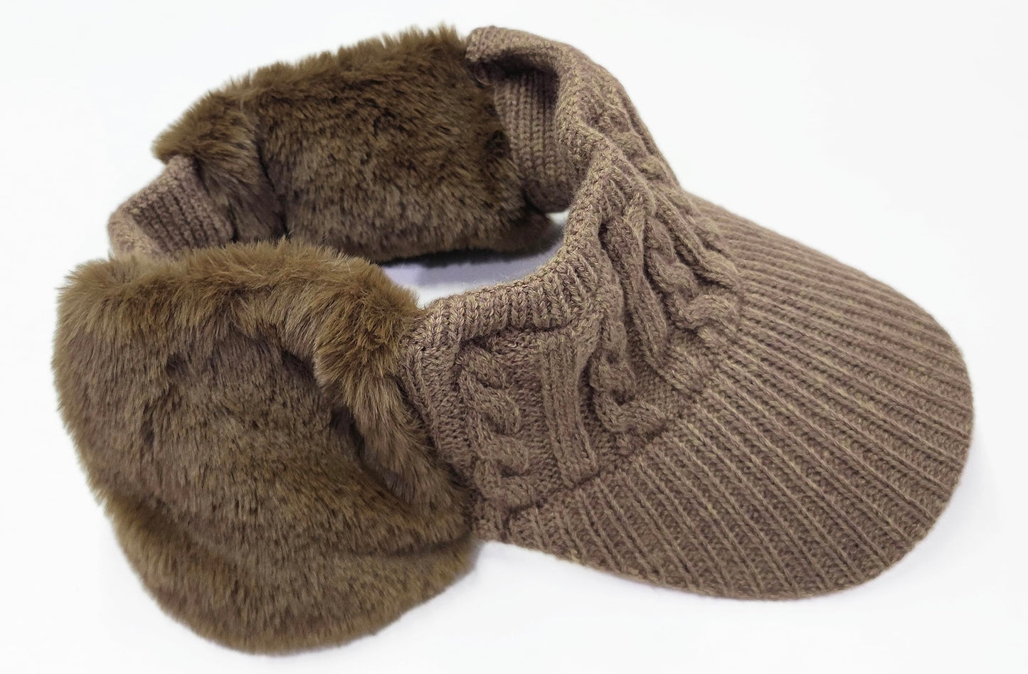 Elastic Knit Visor Hat for Women Chic Sports Hat Baseball Cap with Warm Plush Earmuffs for Cold Weather 2024 Coffee