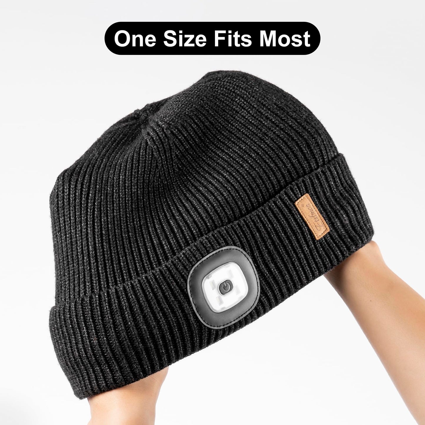 Etsfmoa Unisex Hat with Light,Fleece Lined Beanie Warm Knit Hat,Gifts for Men Women,Rechargeable LED Cap Black