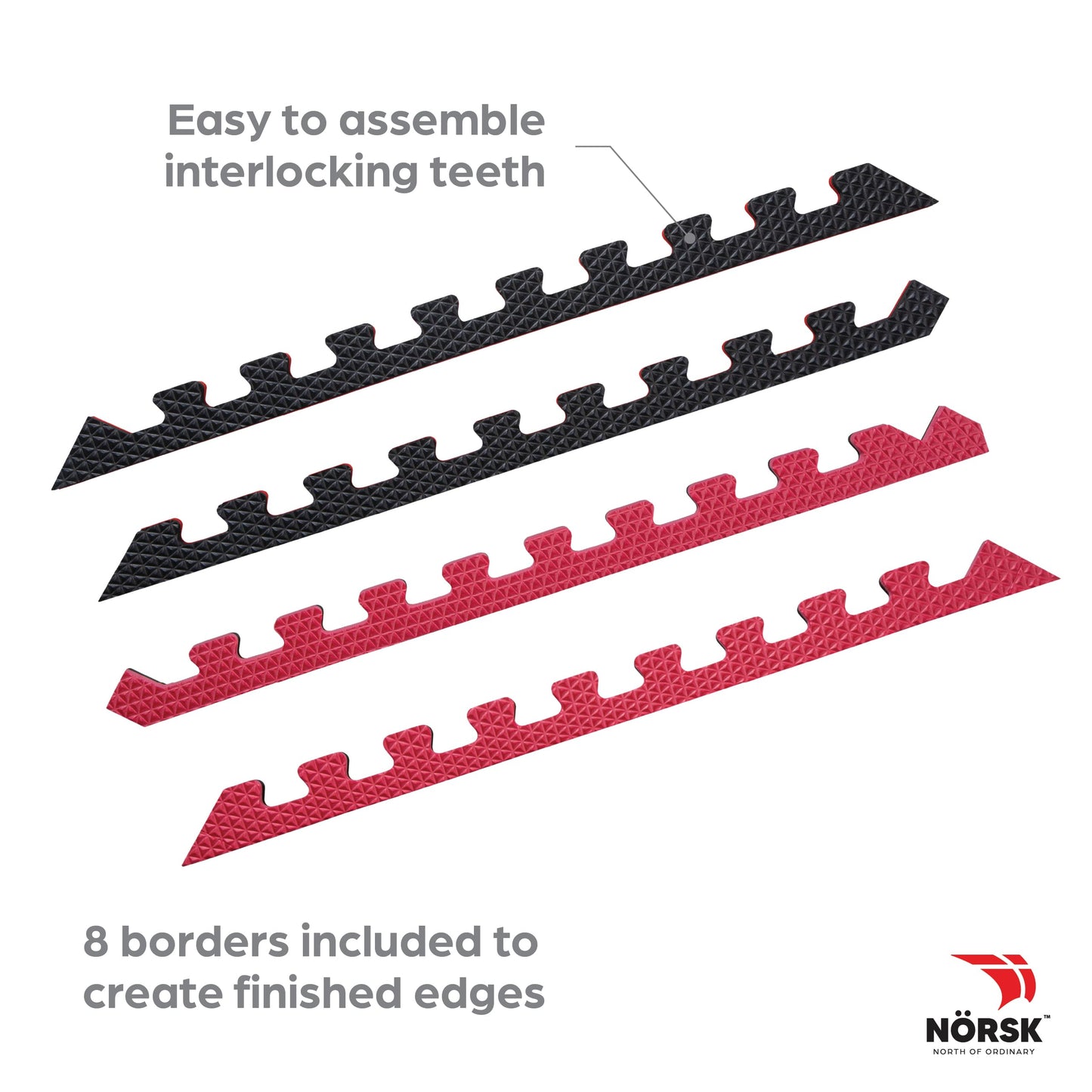 Norsk Reversible Gym Exercise Mats 3/4" Thick EVA Interlocking Foam Tiles, Perfect Gym Flooring for Home Gym, 4 Tiles & 8 Trim Pieces, 16 Sq. Ft. 24"x24", Red/Black