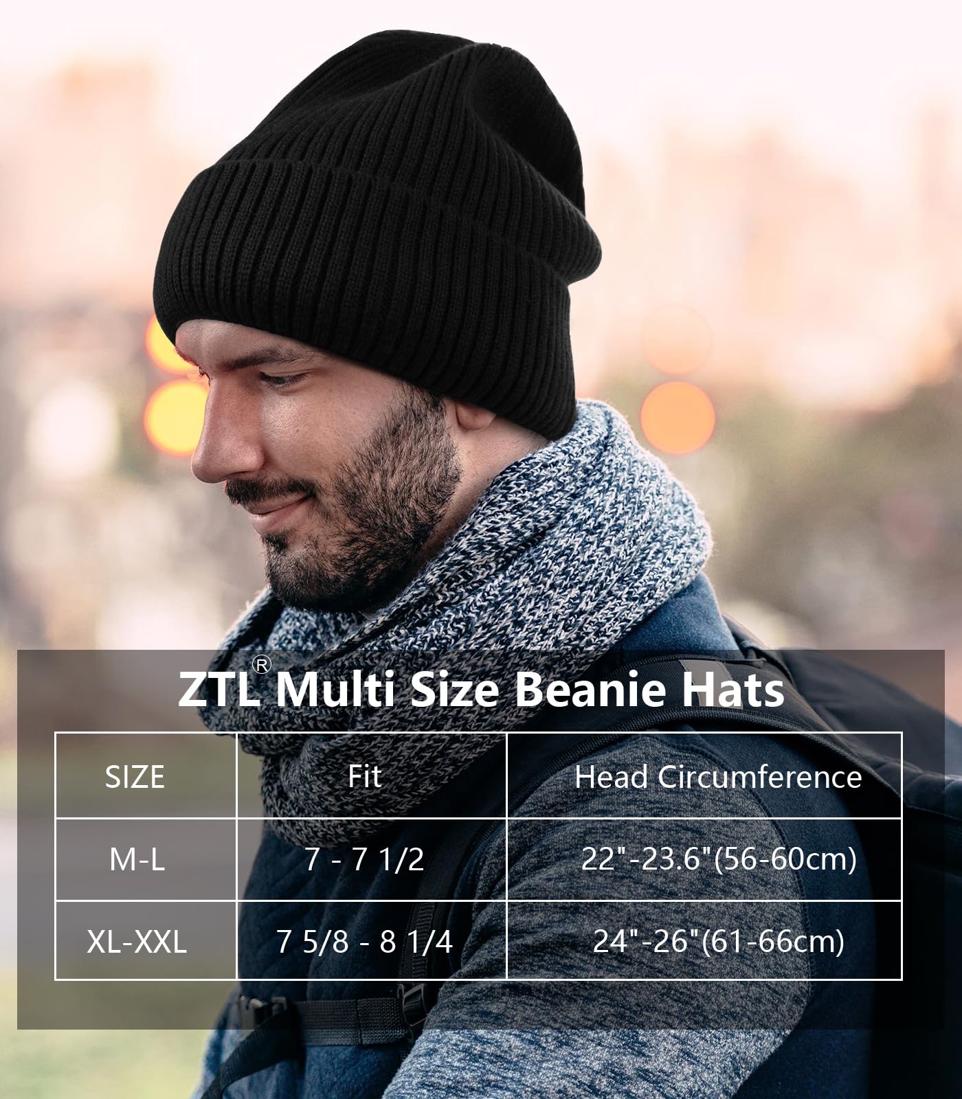Oversize XL XXL Waterproof Merino Wool Beanie for Men Women Big Head, Warm Fleece Lined Large Winter Hat, Plus Size Big Knit Skull Stocking Cap, Rainproof Windproof Cuffed Beanie for All Weather Black