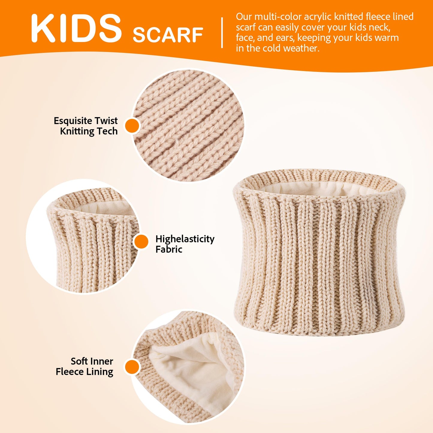 Children Winter Beanie Hat Scart Gloves Set, Kids Fleece Lined Knitted Woollen Pompom Hat for Boys Girls Toddler 3-9 Years
