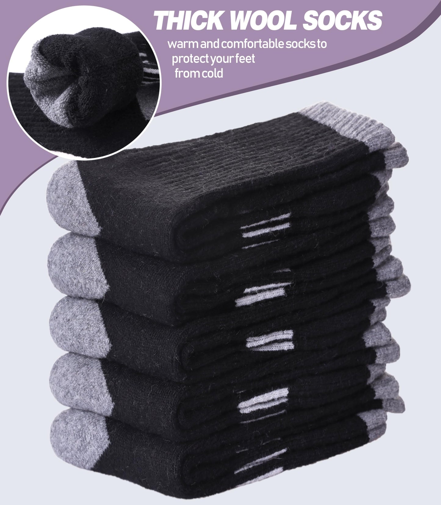 DYW Womens Merino Wool Hiking Socks Thermal Warm Winter Boot Crew Socks Cushion Work Walking Gift Socks 5 Pairs (5 Pairs Black,Medium)