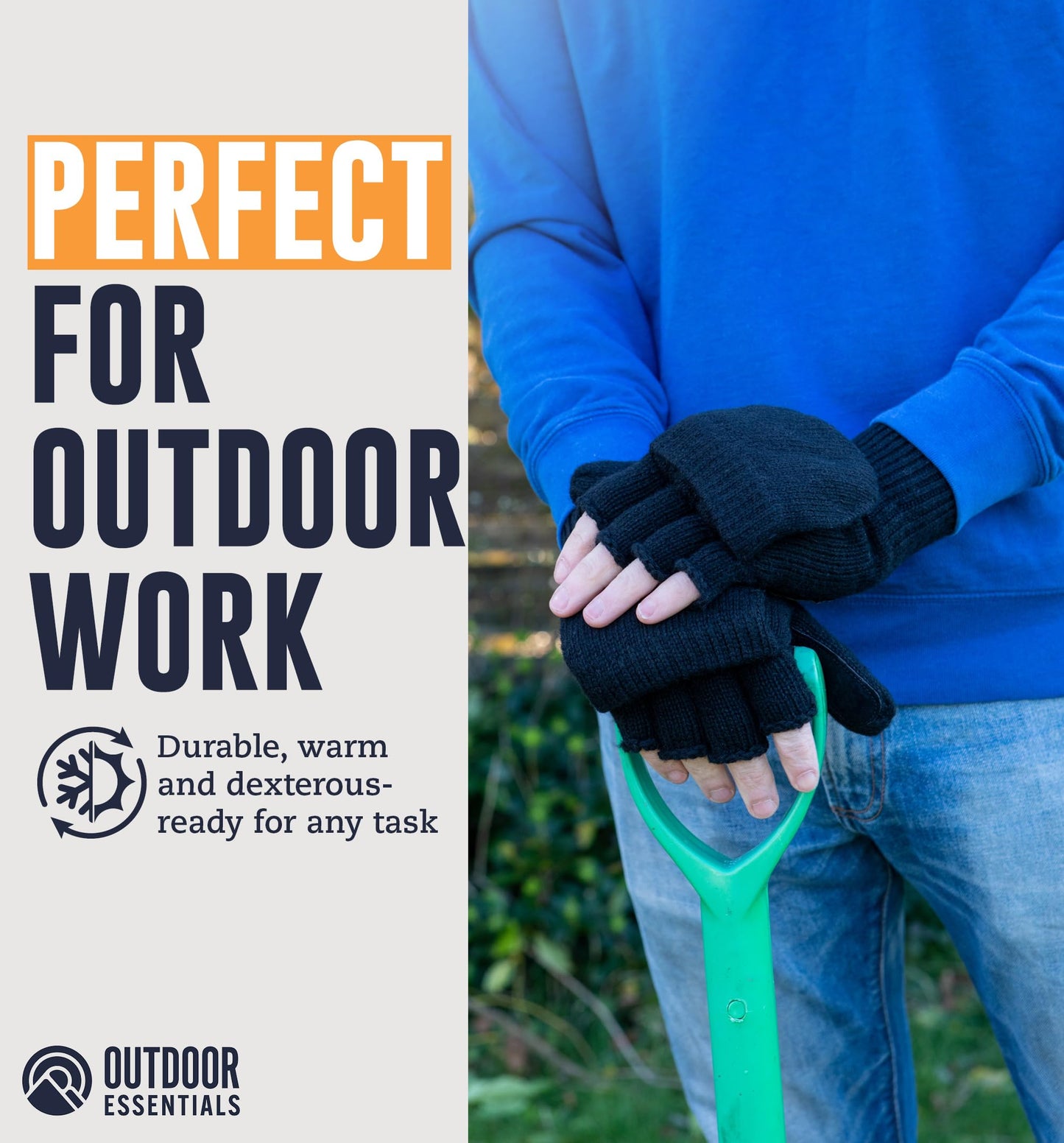 OutdoorEssentials Fingerless Winter Gloves Convertible Mittens for Men & Women - Warm Knit Flip Top Wool Mitten Gloves