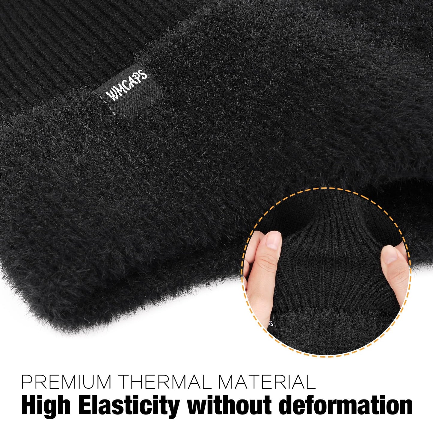 Wmcaps Winter Fleece Line Beanie with Earflap for Men Women, Outdoor Warm Thermal Knitted Hat Stocking Caps (Black)