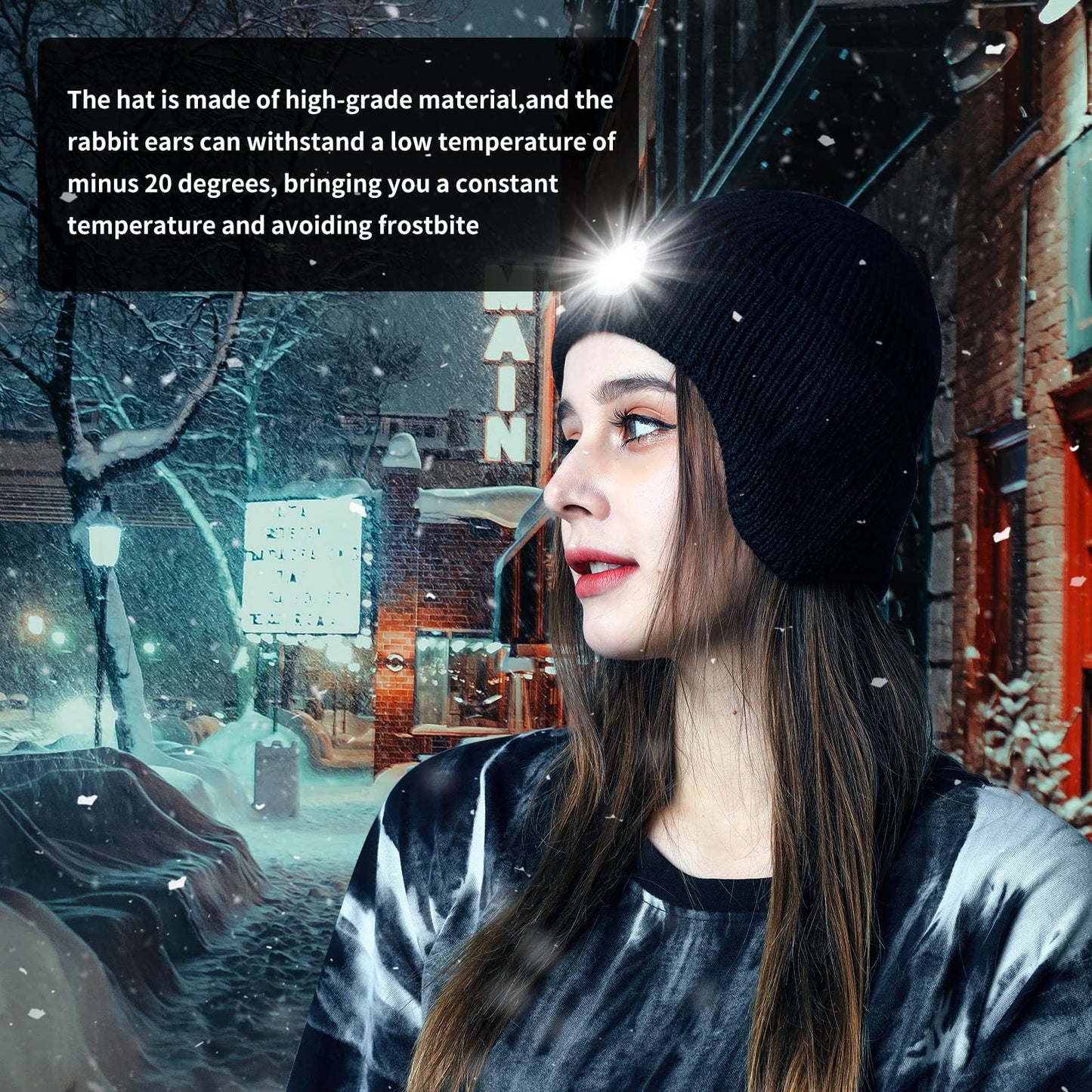 TOUCH TWO Mens Gifts Beanie Hat with Light, USB Rechargeable LED Headlamp Hat, Unisex Winter Hats Warm Knitted Earflap Beanie Stocking Stuffers for Women Men (Black)