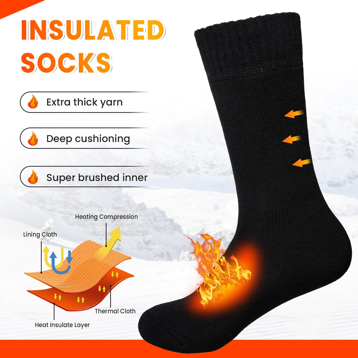 Velice Winter Warm Thermal Socks for Women Extra Thick Insulated Heated Crew Boot Socks for Cold Weather 5 Pairs(Black)