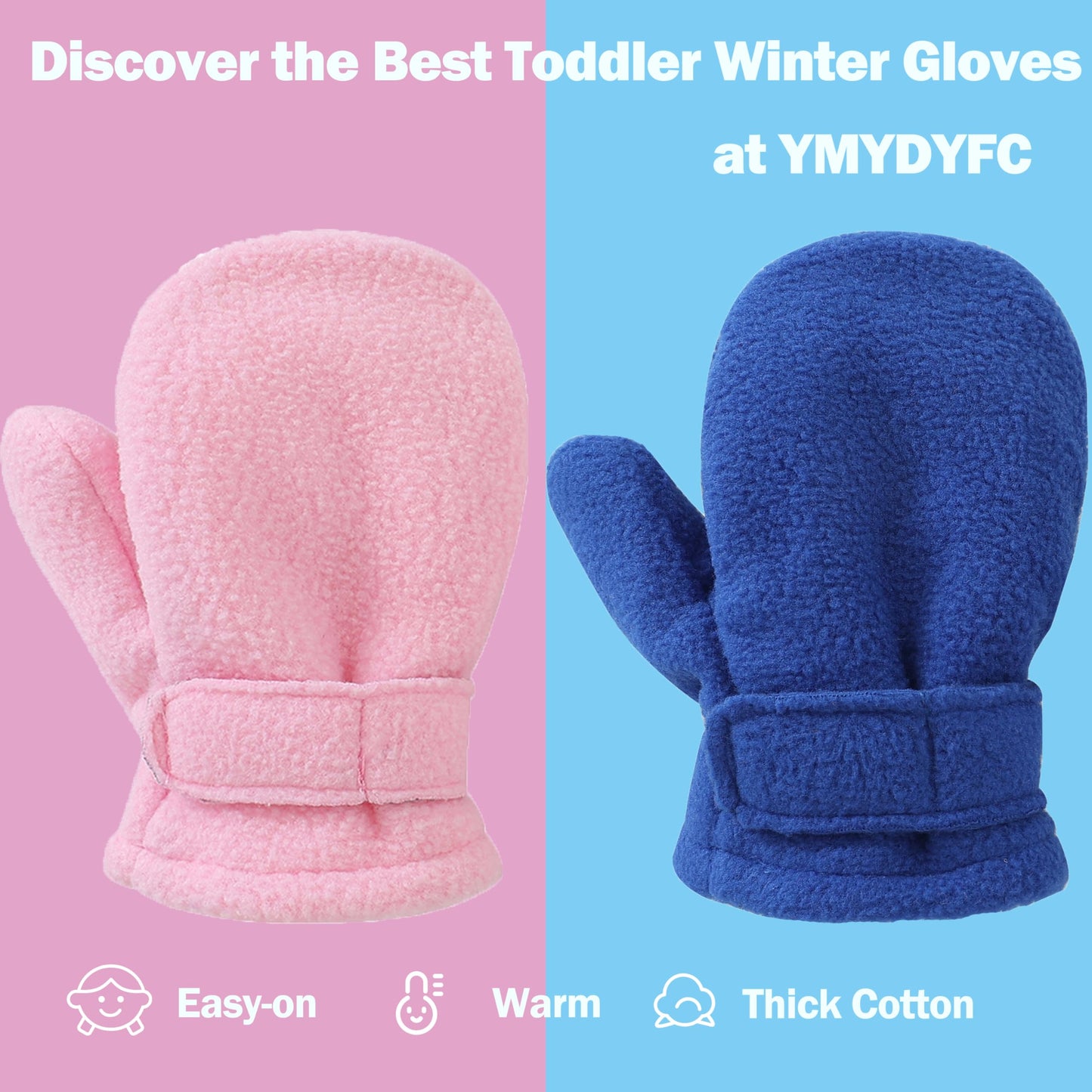 Baby Toddler Mittens Boys Girls Winter Outdoor Gloves Kids Easy-On Fleece Warm Mittens Pink Rose Khaki 3 Pairs L(2-4 years)