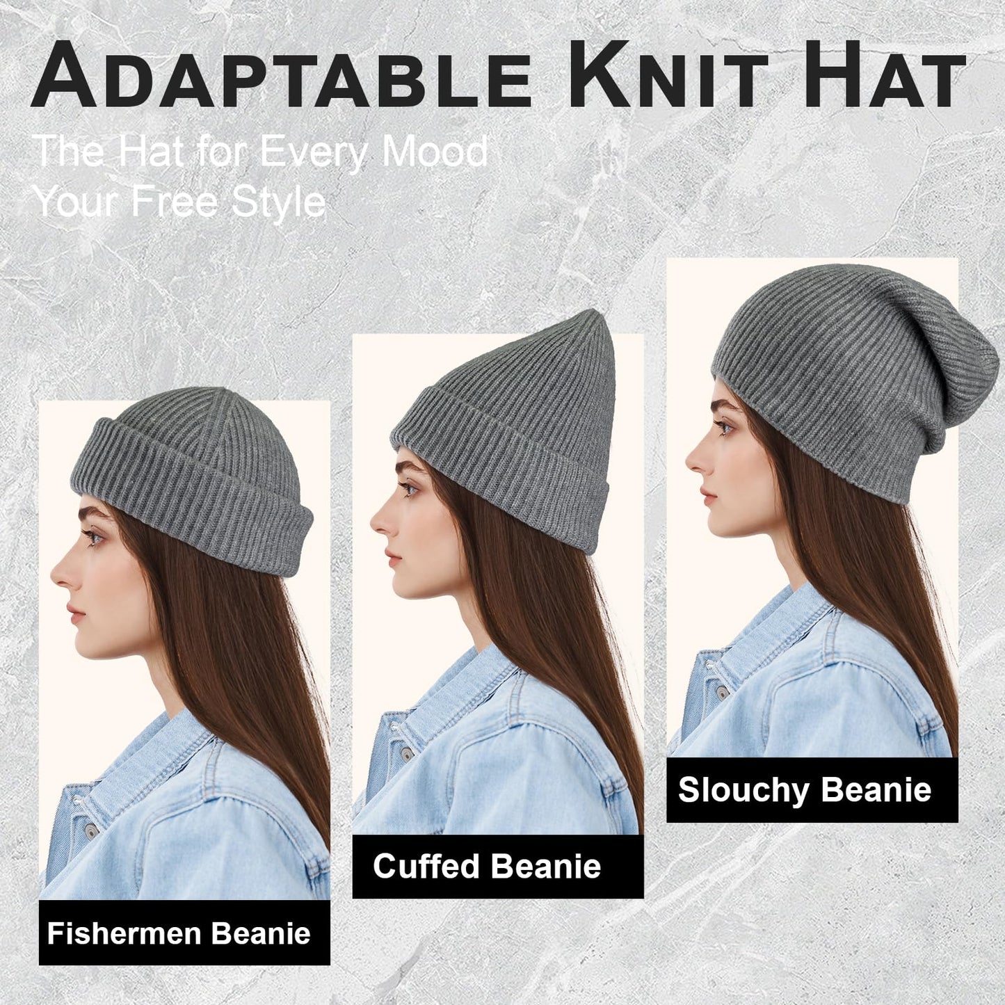 JremPan Beanie Hat for Men Women Knit Winter Hat Warm Cuffed Skull Beanie Slouchy Soft Unisex (Gray)