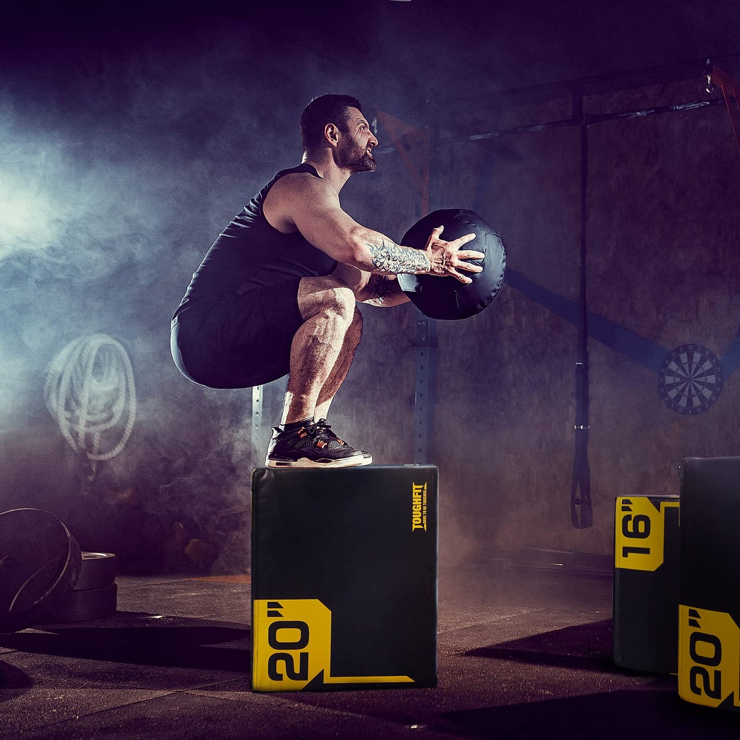 ToughFit Plyo Box - 3 in 1 Foam Plyometric Box - Jump Box for MMA, Crossfit - Adjustment Height Plyometric Jump Box for Home Gym - PVC Cover Platform & High-Density Workout Box (Large - 30"x24"x20")