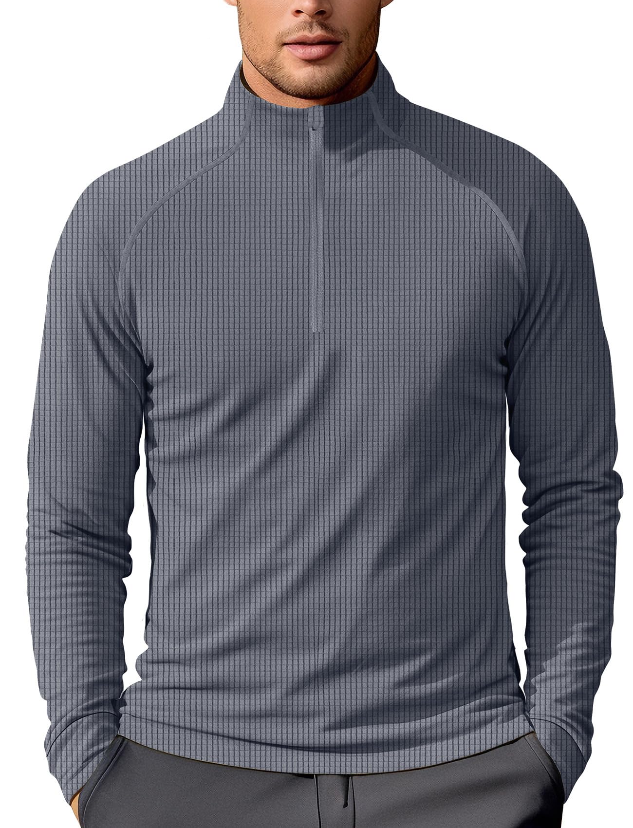 Quarter Zip Men Athletic Long Sleeve Shirt(Grey,L)