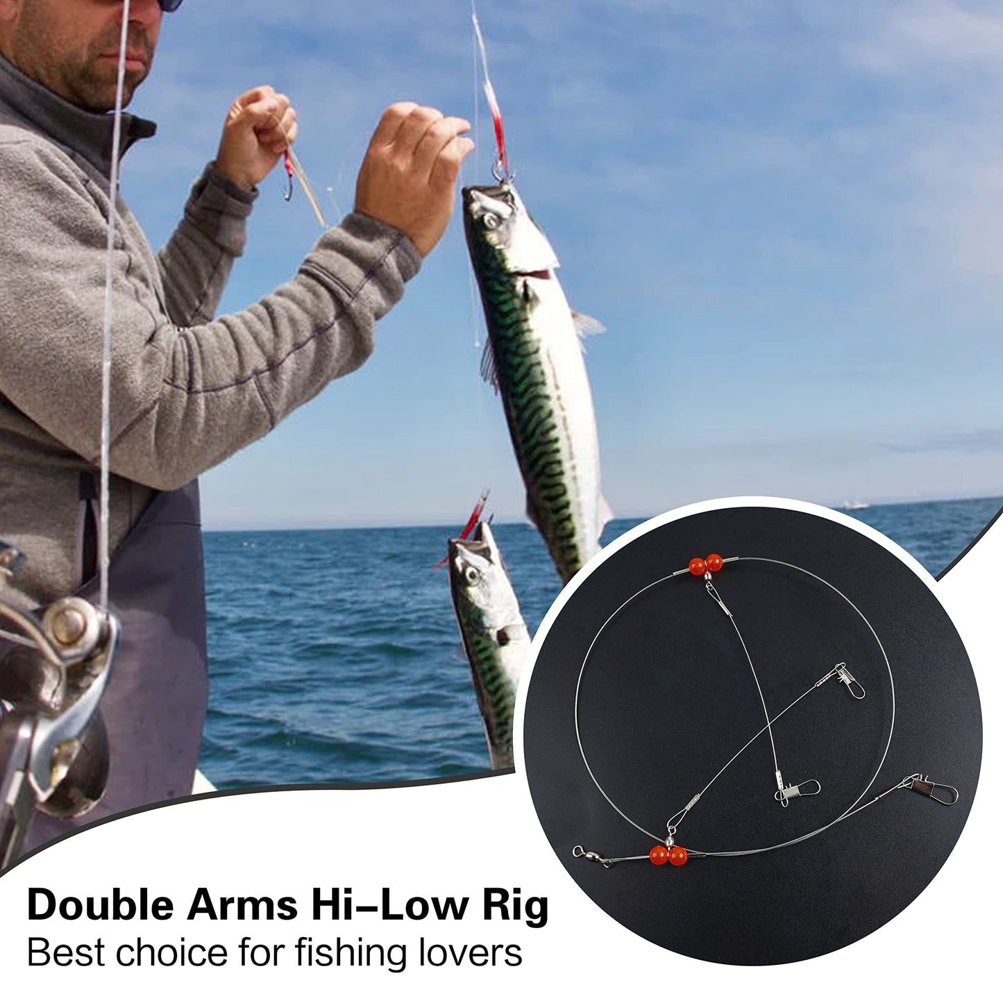 Fishing Leaders Saltwater Fishing Rigs Fishing Bottom Rigs Surf Fishing Rigs Saltwater Fishing Wire Trace Leader Rigs for Lures Bait and Hooks Steel Leaders with Swivels Snaps Beads 1Arm 2Arms