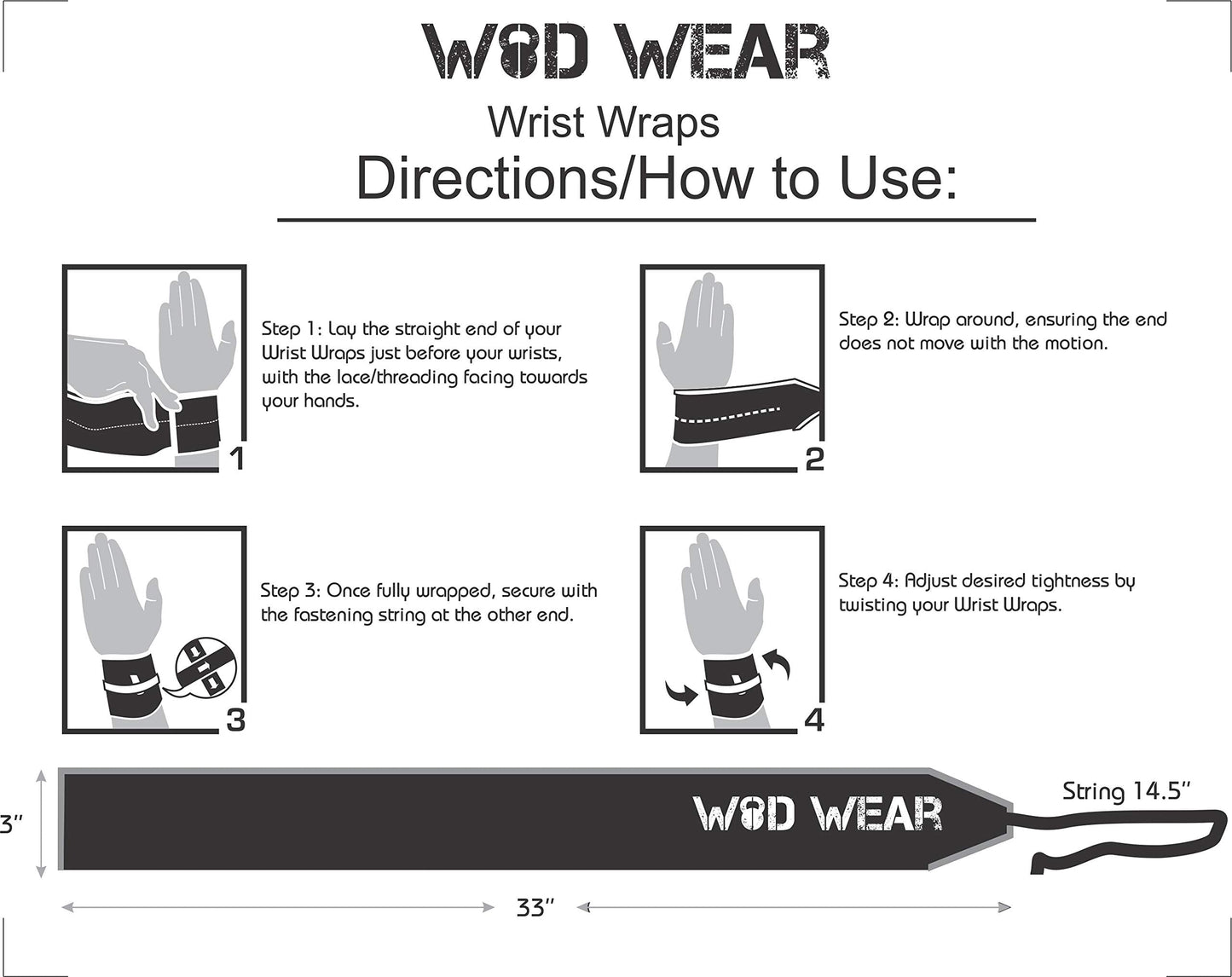 WOD Wear Wrist Wraps for Powerlifting, Strength Training, Bodybuilding, Cross Training, Olympic Weightlifting, Yoga Support - One Size Fits All (Olive/Black Stitch)