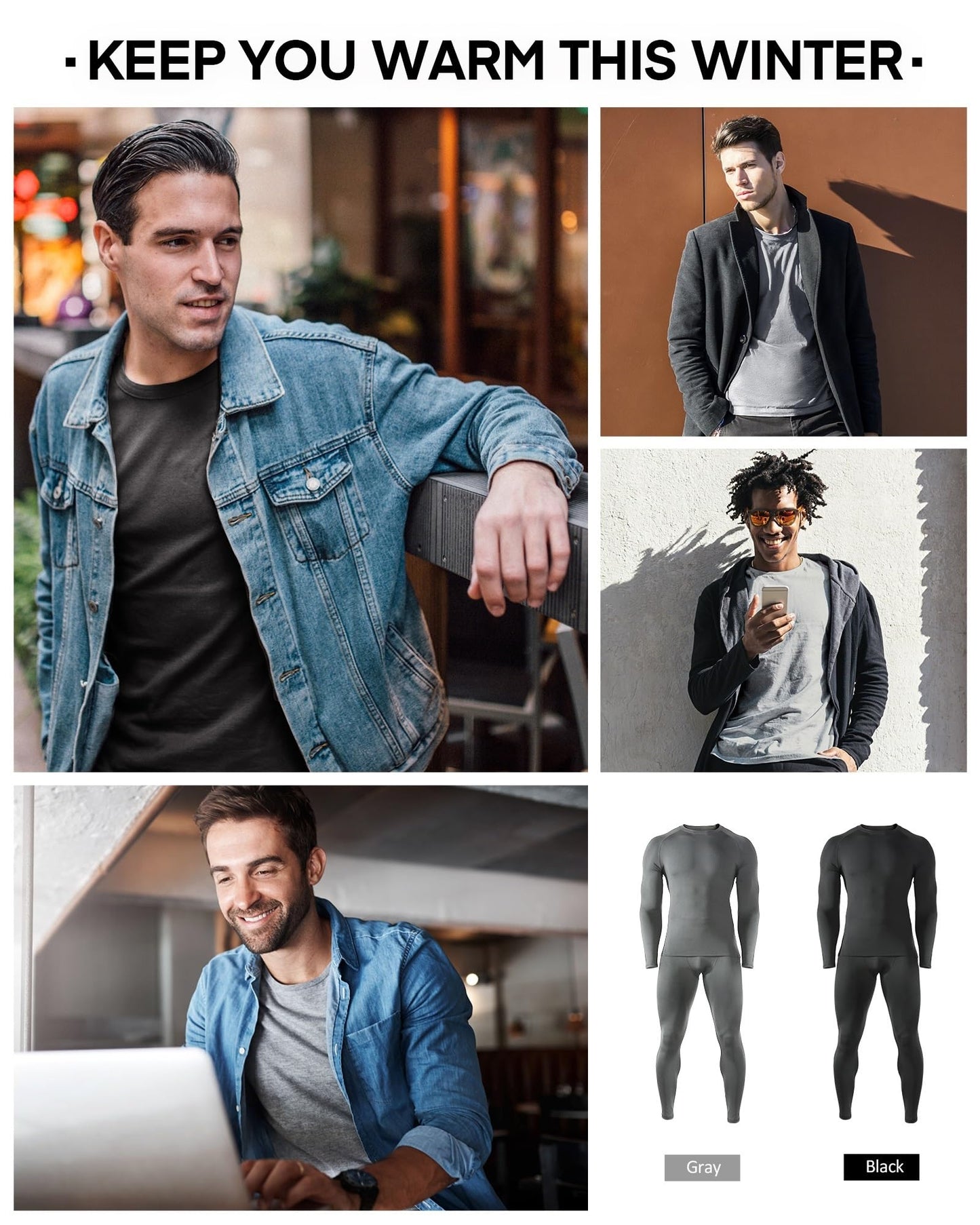 Roadbox Thermal Underwear for Men: Fleece Lined Long Johns Base Layer, Extreme Cold Weather Winter Ski Thermals Top and Bottom Set Black