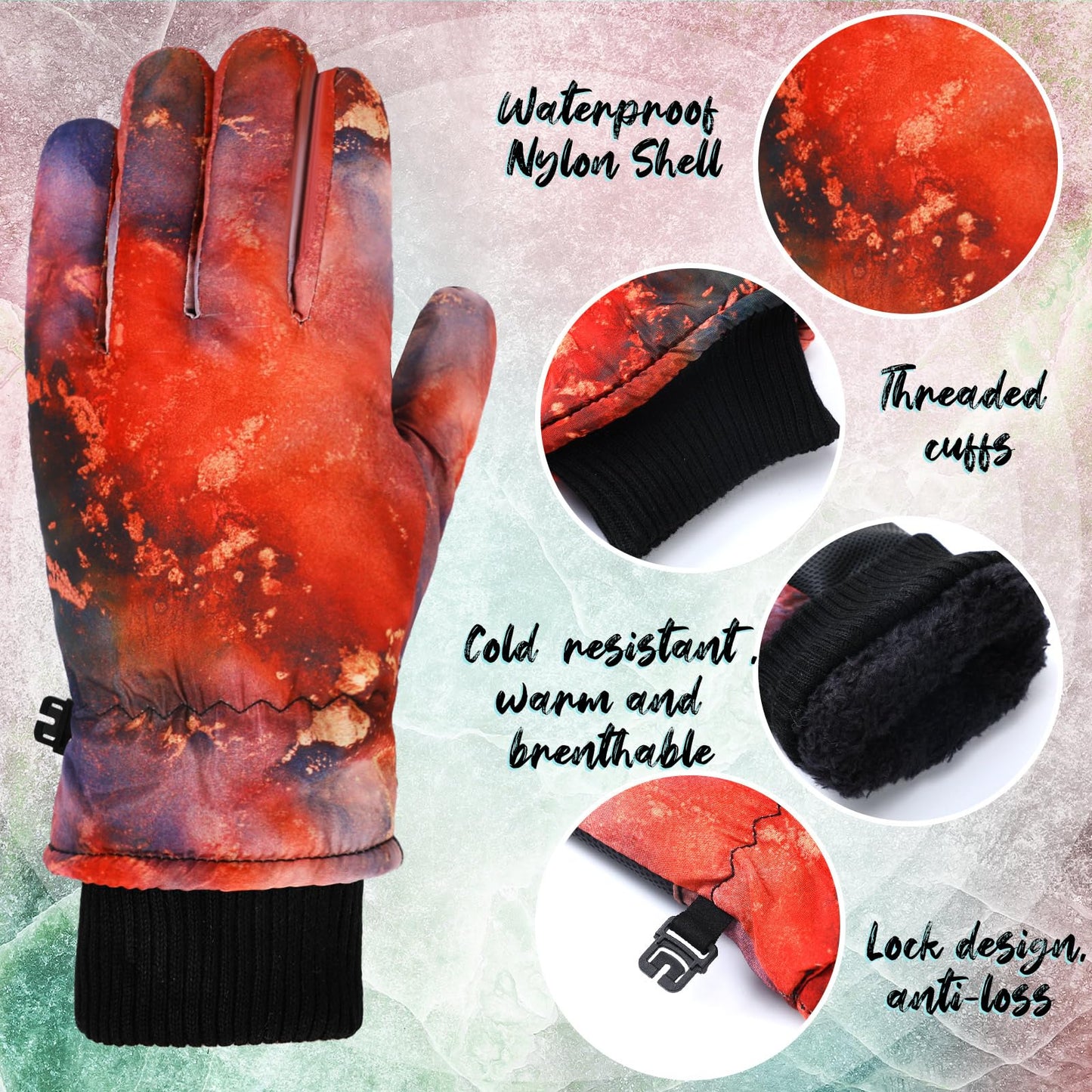 Bencailor 3 Pairs Kids Winter Gloves Waterproof Snow Ski Gloves Warm Outdoor Windproof Adjustable Gloves for Cold Weather (Black Gold, Blue Black, Red,8-12 Years)