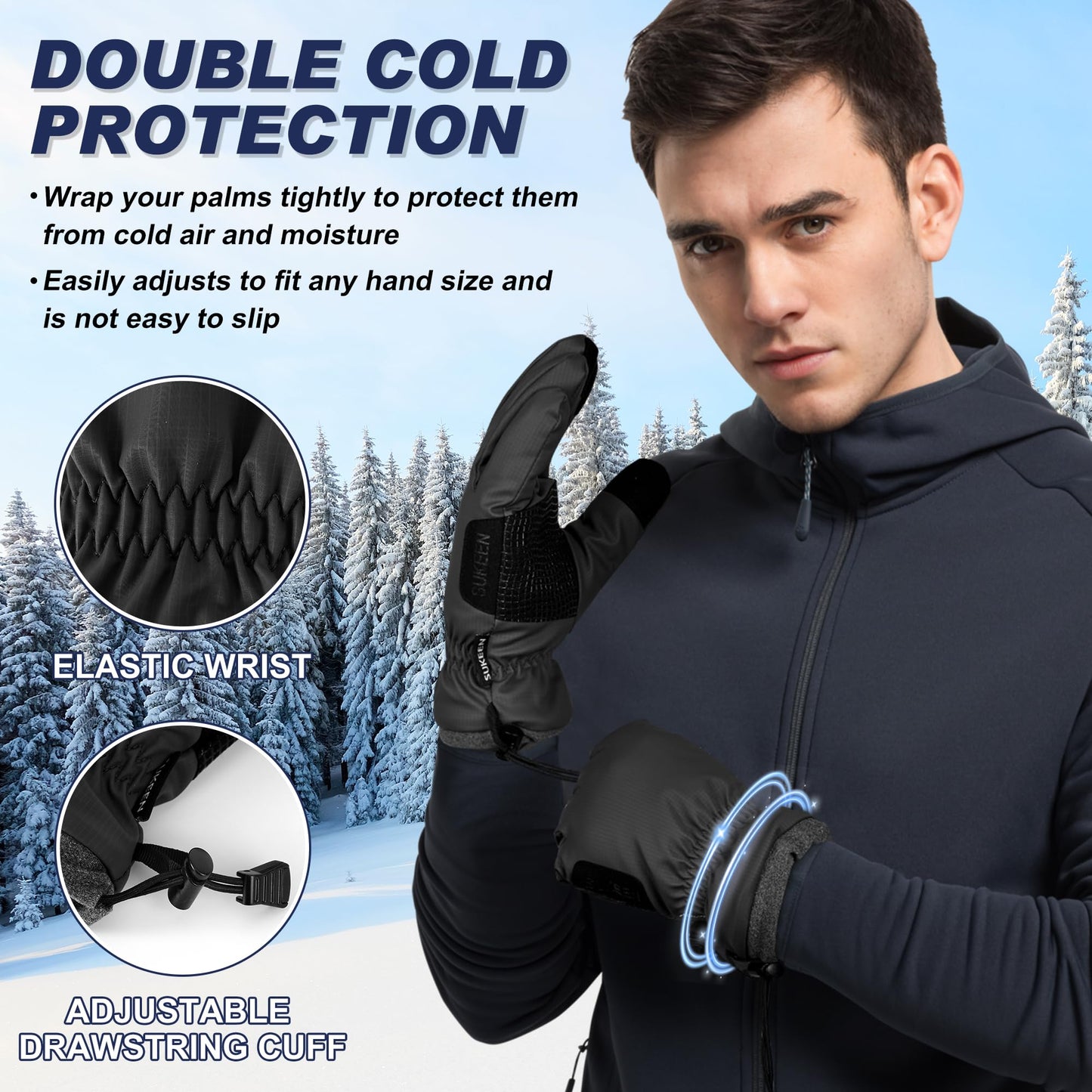 Sukeen Windproof Winter Gloves for Cold Weather, Warm Ski Gloves for Men Women, Anti-Slip Snow Gloves with Touchscreen Fingers, Winter Gloves for Skiing Snowboarding Running Driving Cycling, Black, L