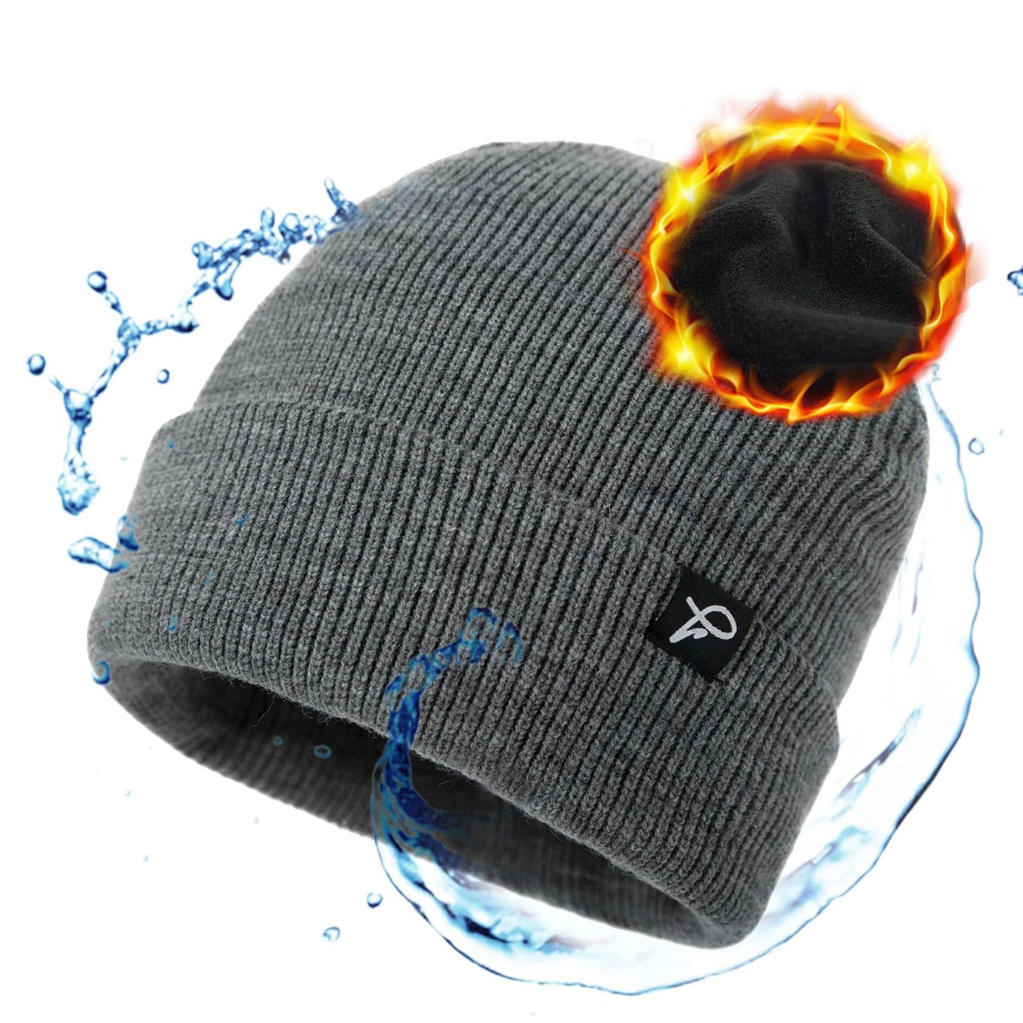 TOP-EX Men's & Women's Winter Beanie Waterproof, Fleece Lined Knit Cap Big Heads – Durable Water-Proof Hat for All-Weather Warm Rain, Gray Small Medium