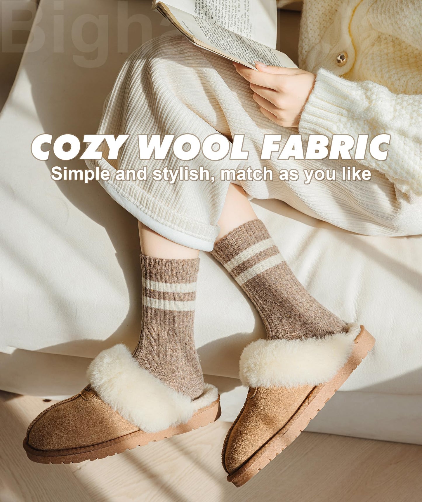 IIG 5 Pairs Women's Vintage Style Thick Wool Warm Winter Crew Socks (Cozy striped 03-5 Pairs)