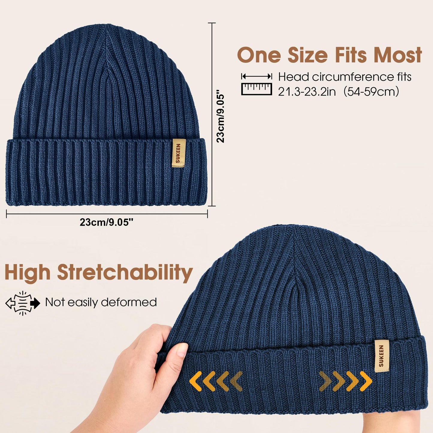 Sukeen Winter Beanie for Men Women Fleece Lined Soft Warm Cuffed Knit Hat Anti-Seepage Skull Cap for Cold Weather Navy Blue