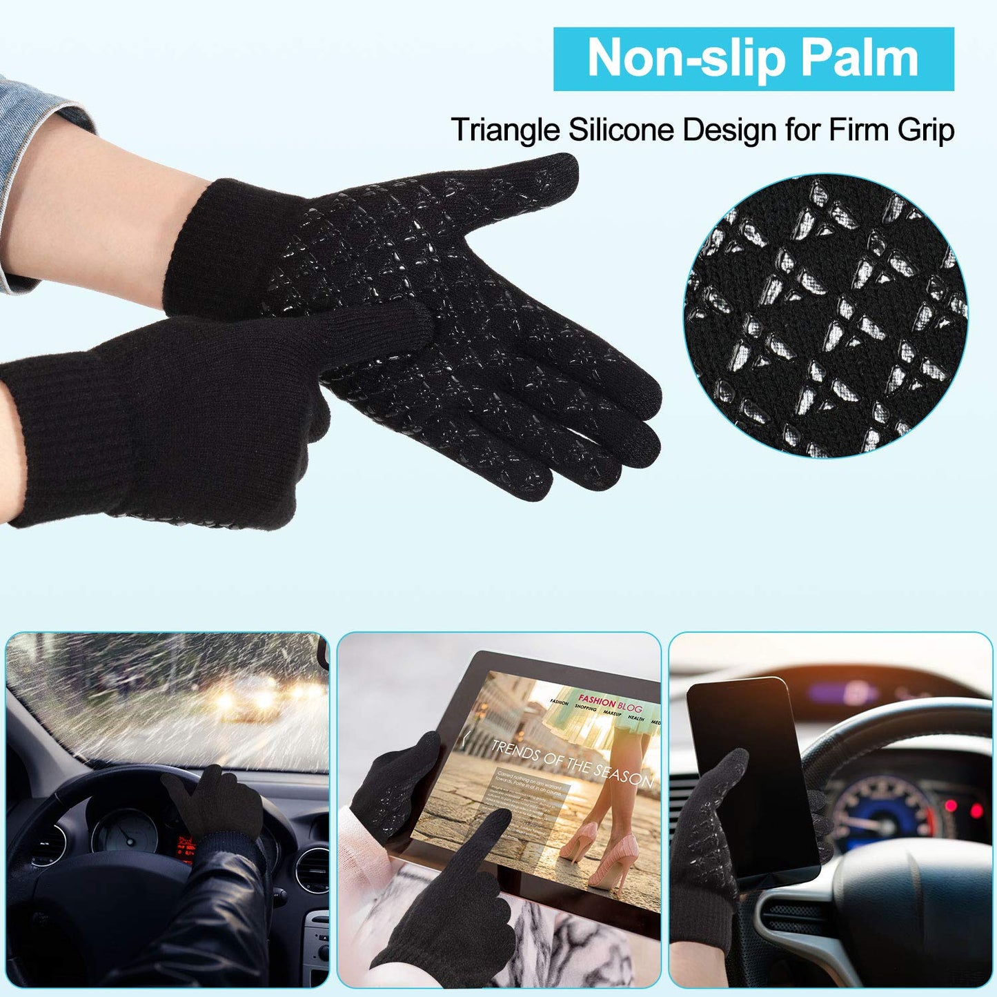 Winter Beanie hat Scarf Gloves Men Women Warm Knit Set Sock Thermal Soft Plush Lining Cold Weather Skiing Snowboarding (Black, Dark Gray)