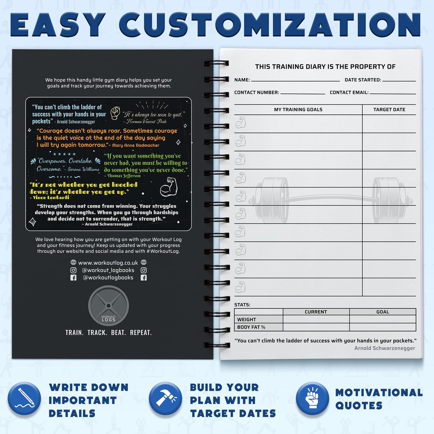 Workout Log Gym Workout Planner for Daily Fitness Tracking & Goals Setting - 4 Pack, A5 Size, 6” x 8”, Charcoal Gray - Men & Women Home & Gym Training Diary - Log Book Journal
