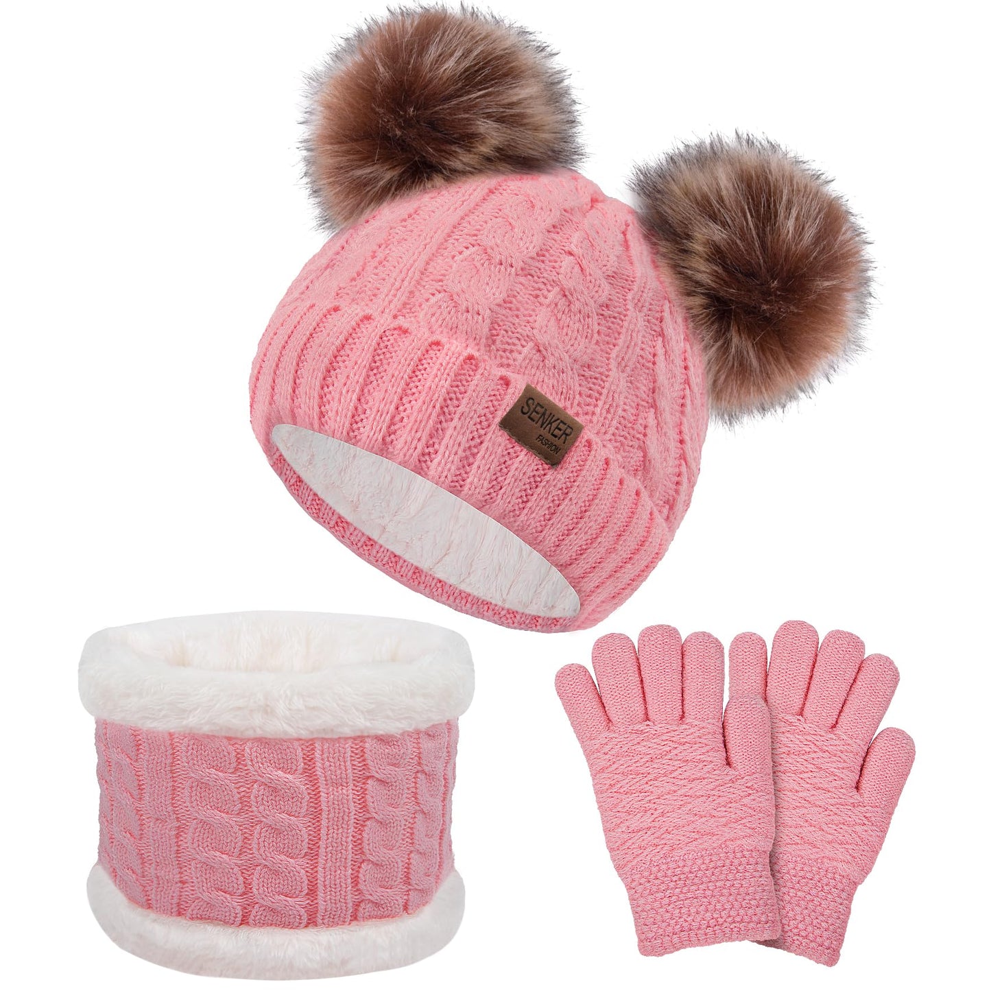 Kids Winter Hat Gloves Scarf Set Toddler Knit Beanie Hat with Pom Pom Neck Warmer Mittens Set for Girls Boys 1-10 Years