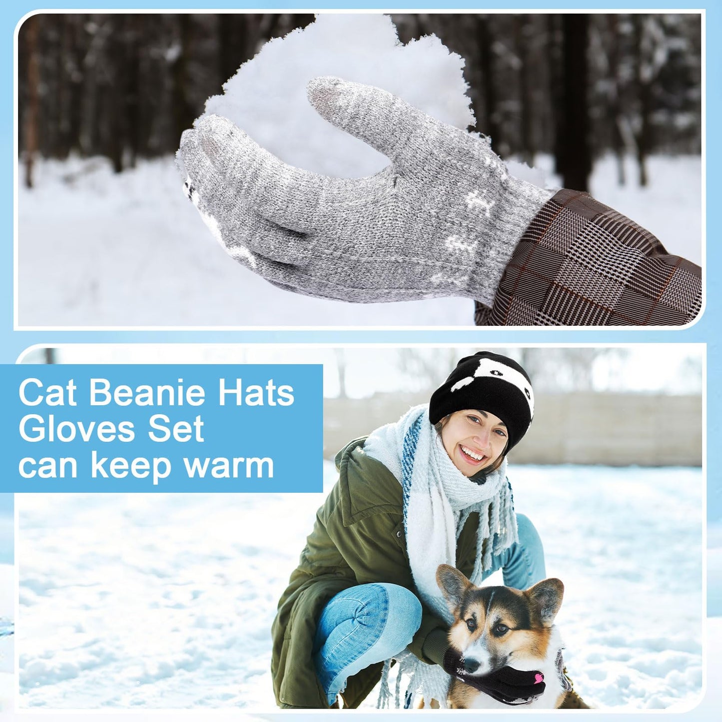 SATINIOR 6 Pieces Women Knit Beanie Hats Touchscreen Gloves Set for Winter Cute Hats Soft Skull Cap Gifts for Christmas(Red, Black, Gray,Cute Style)