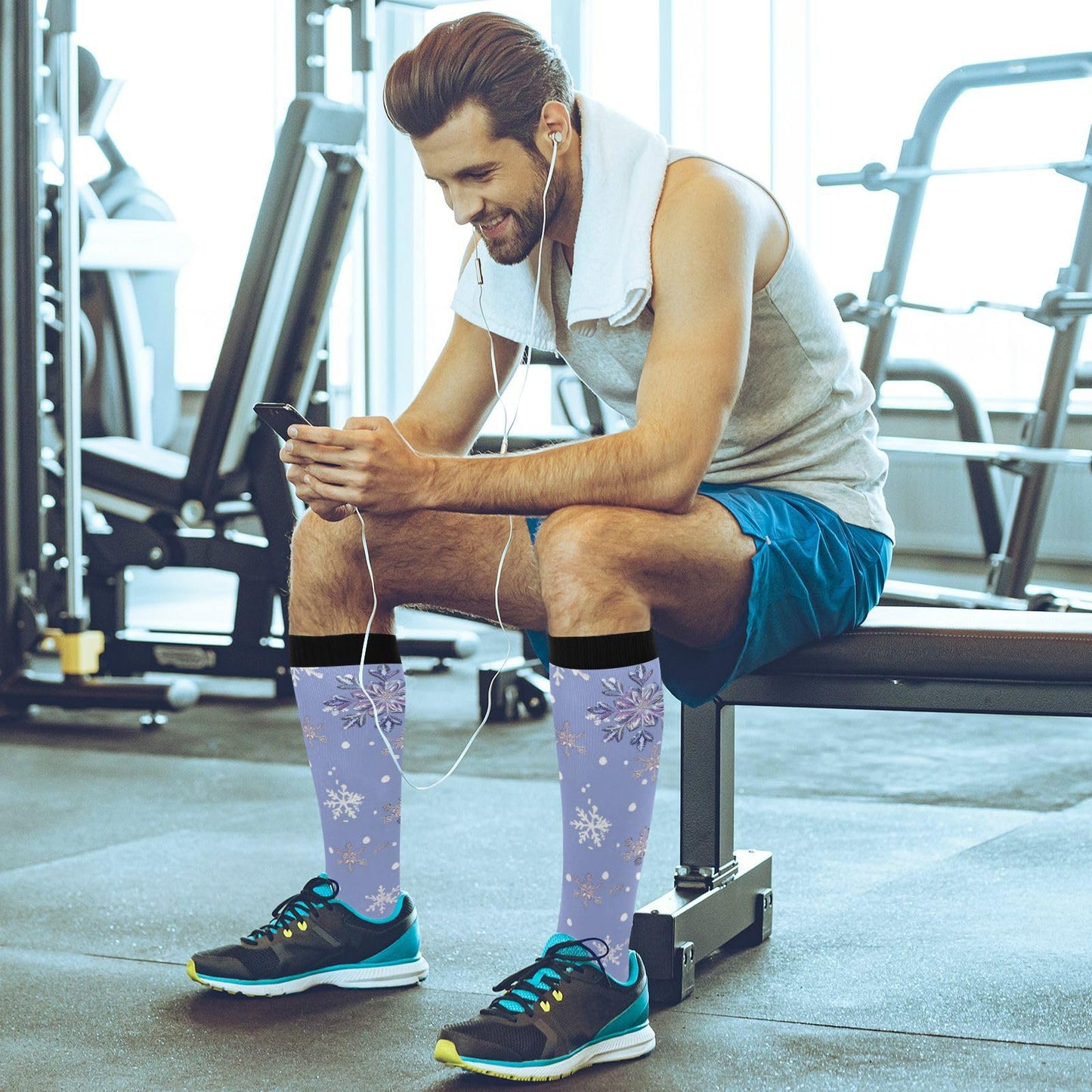 Purple Snowflake Compression Socks for Women and Men Circulation Winter Long Socks for Athletic Running 1