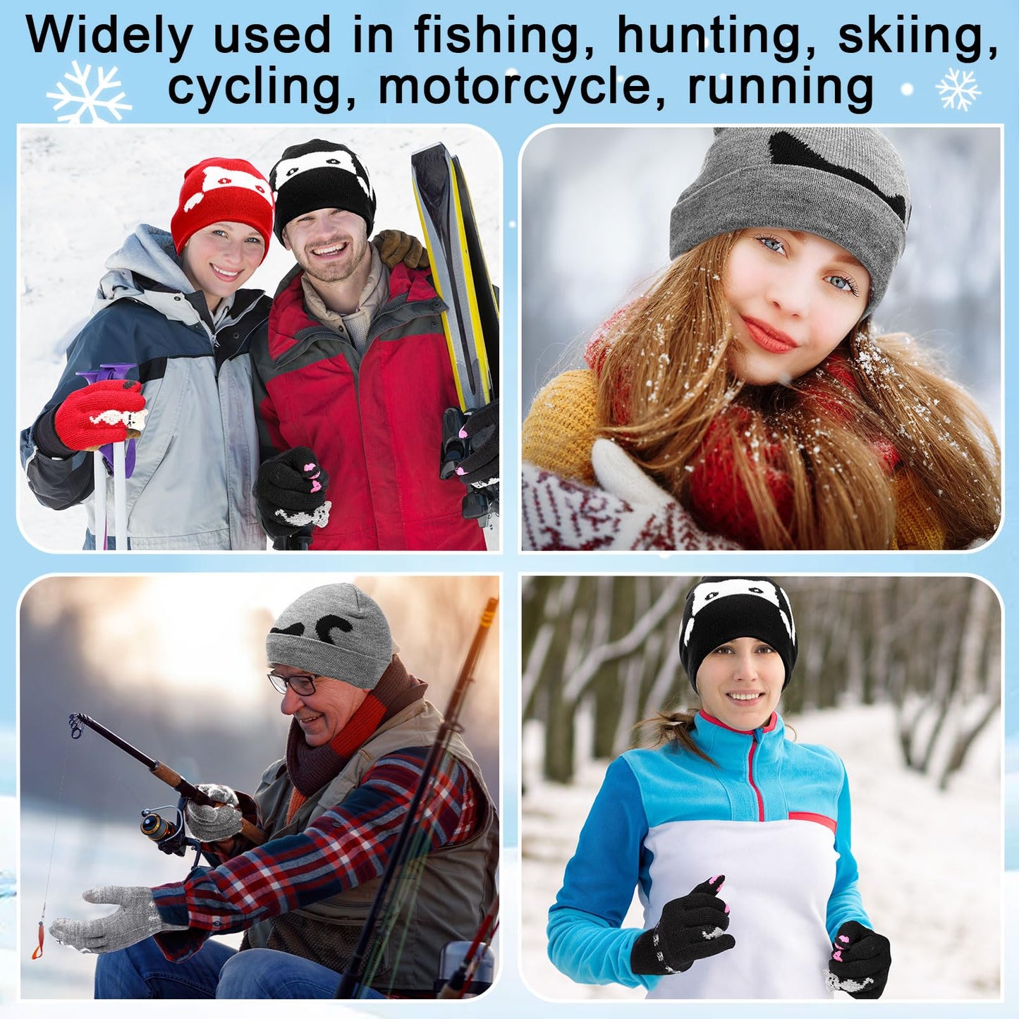 SATINIOR 6 Pieces Women Knit Beanie Hats Touchscreen Gloves Set for Winter Cute Hats Soft Skull Cap Gifts for Christmas(Red, Black, Gray,Cute Style)