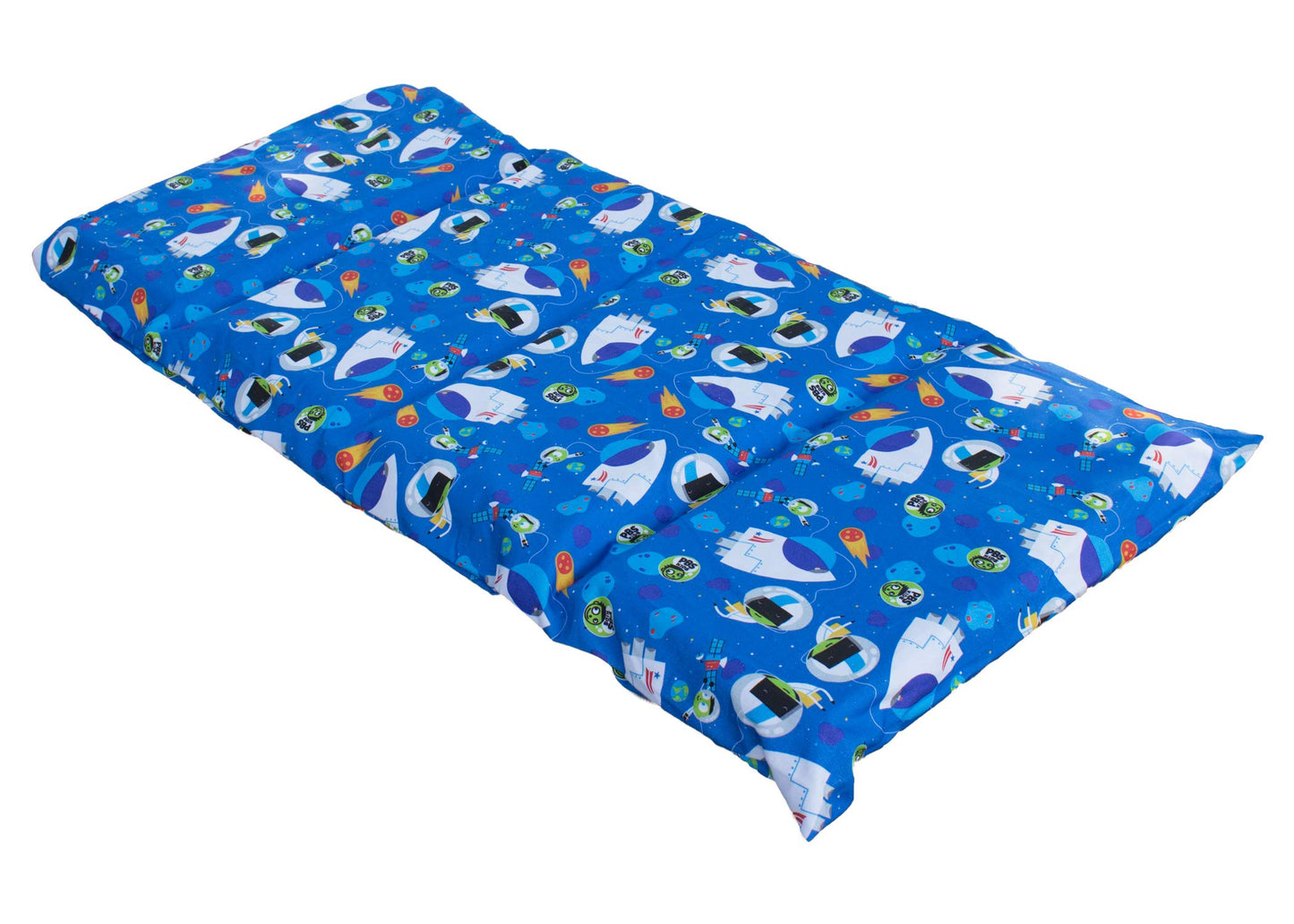 KinderMat 1.5" Thick + PBS Kids Kinderbundle - Washable Cover, Special Edition - Space Explorer - Regular, Sheet is 47" x 22", Value Bundle Great for Daycare & Family Households