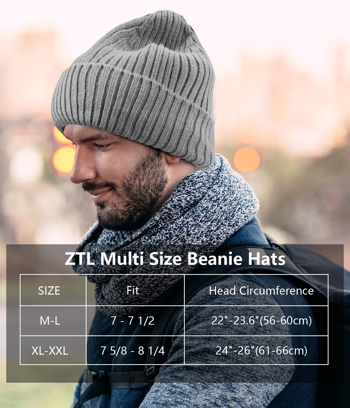 Oversize XL XXL Merino Wool Beanie for Men Big Head, Large Winter Stocking Hats, Plus Size Cuffed Beanie Skull Cap, Big Knitted Ski Hats Grey