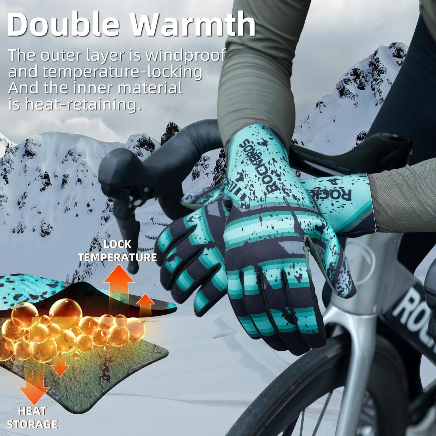 ROCKBROS Winter Cycling Gloves for Men Thermal Bike Gloves Windproof Anti-Slip Full Finger Mountain Bike Gloves