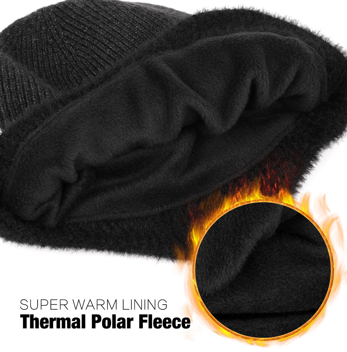Wmcaps Winter Fleece Line Beanie with Earflap for Men Women, Outdoor Warm Thermal Knitted Hat Stocking Caps (Black)