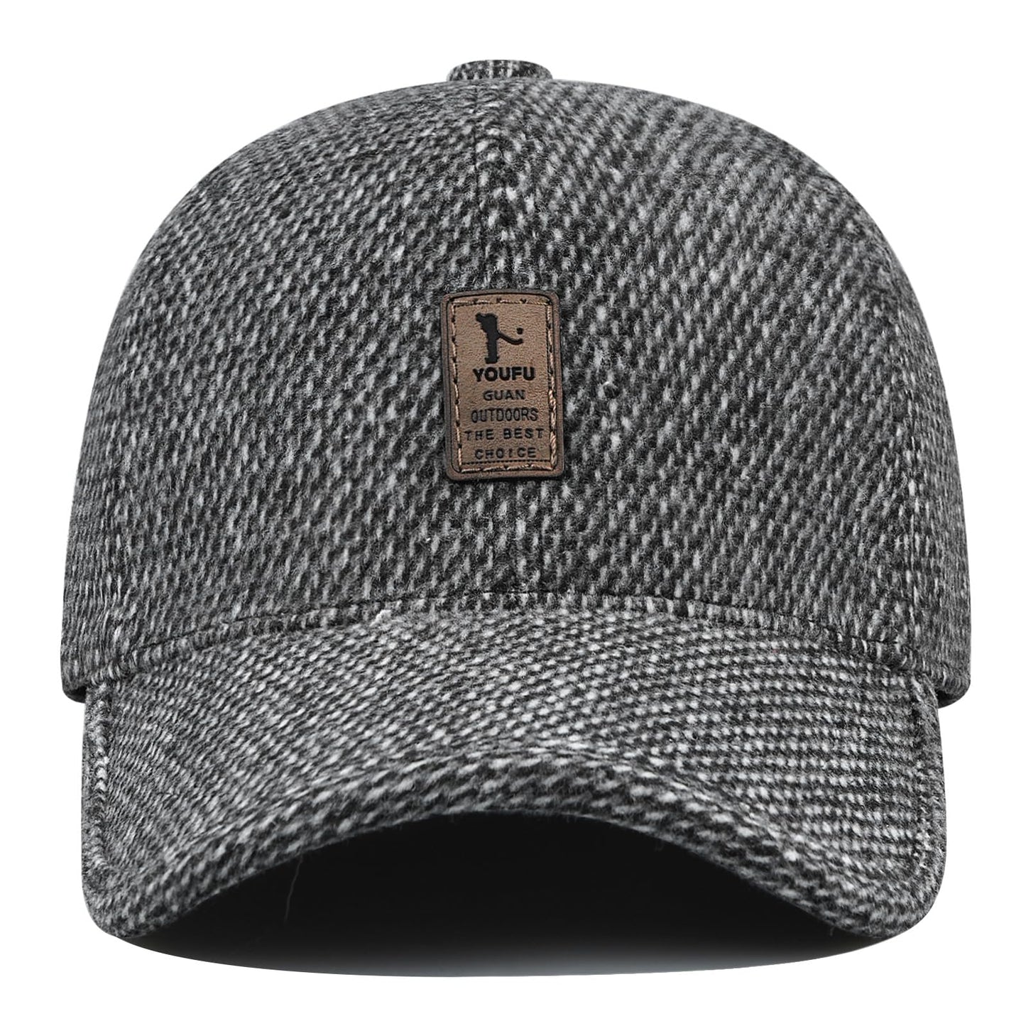 Clakllie Men's Winter Warm Woolen Peaked Baseball Cap Hat with Earmuffs Metal Buckle Unisex Fitted Hats Dad Hats,Gray-1