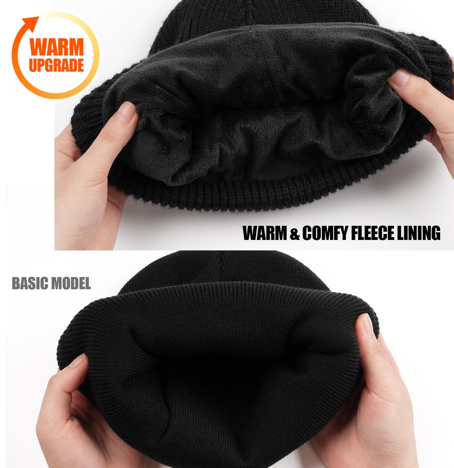 MELASA Fleece Lined LED Beanie with The Light for Men Women, Warm Stocking Hat with Light Built in, USB Rechargeable Hand Free Headlamp Beanie, Gifts for Dad Husband(Grey)