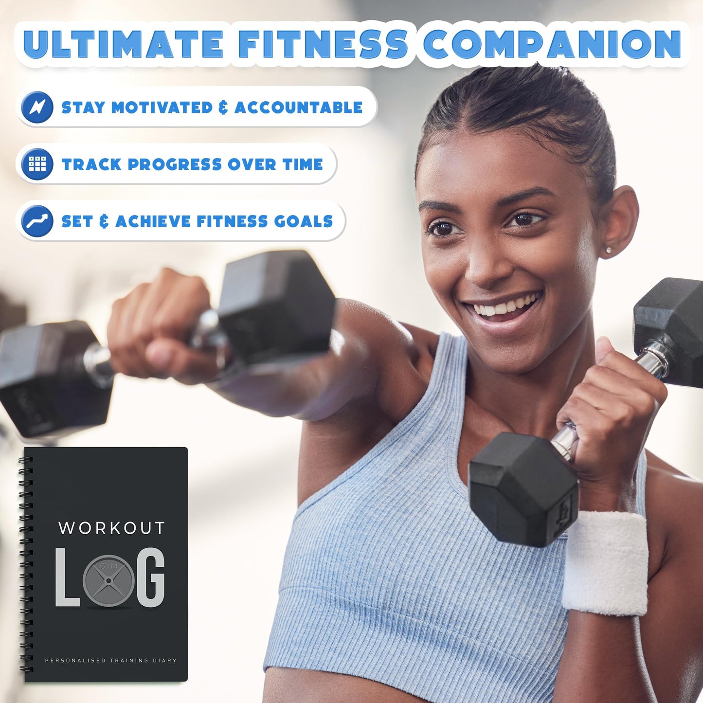 Workout Log Gym Workout Planner for Daily Fitness Tracking & Goals Setting - 4 Pack, A5 Size, 6” x 8”, Charcoal Gray - Men & Women Home & Gym Training Diary - Log Book Journal