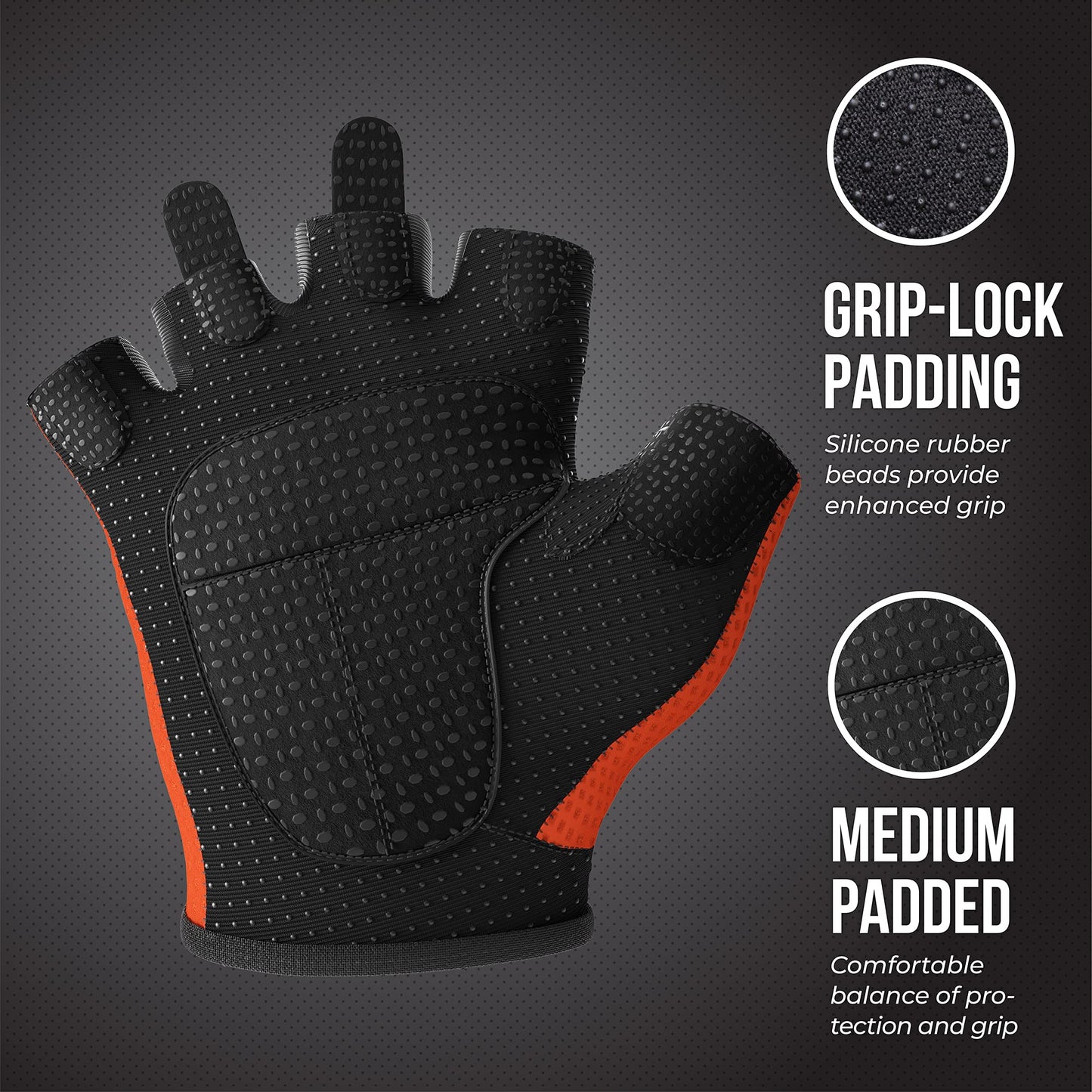 Contraband Pink Label 5307 Womens Designer Workout Gloves | Low Sweat Diamond Mesh Fabric w/Grip-Lock⢠Silicone Palm (Orange, X-Small)
