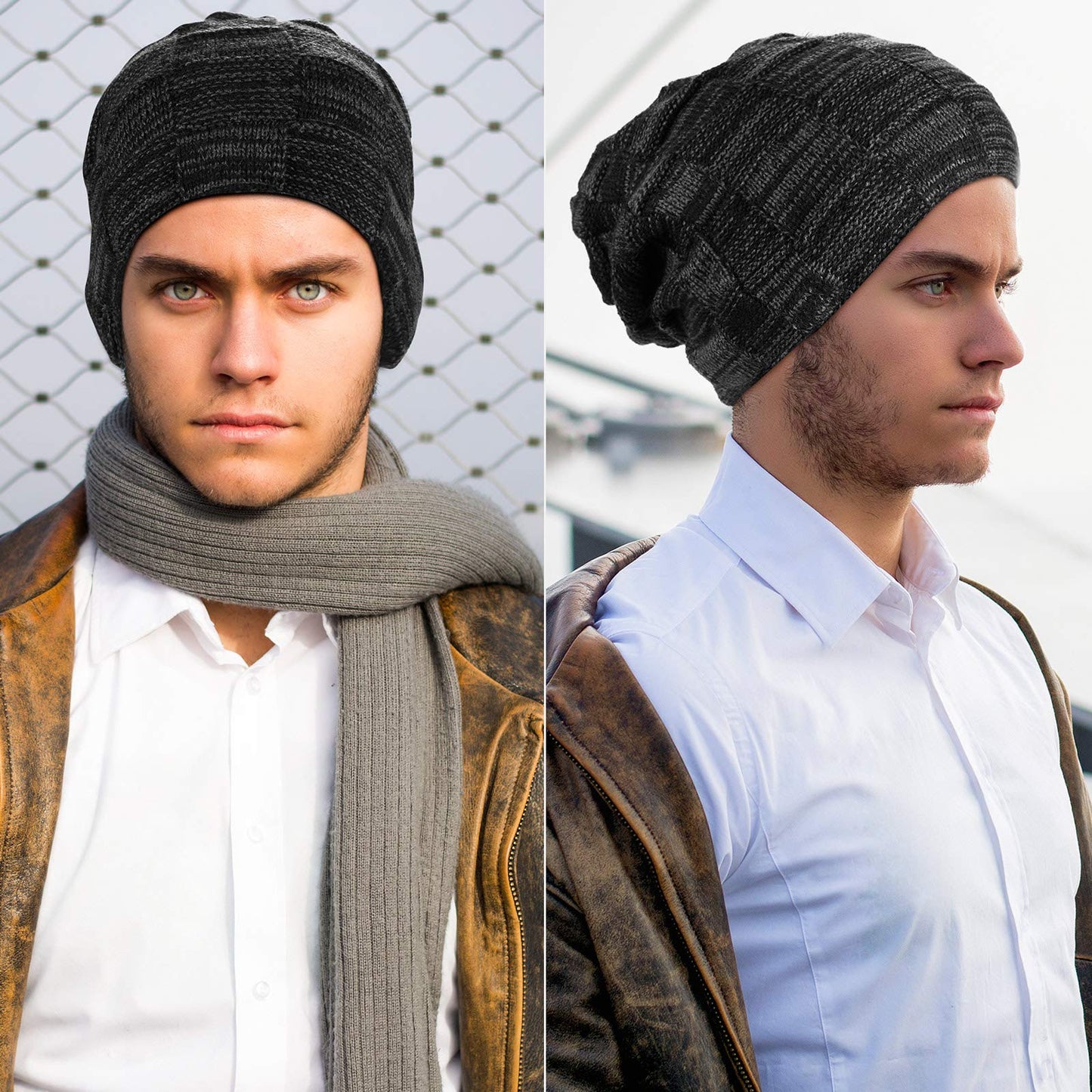 Geyoga 2/3/4 Pack Winter Beanie Hat Warm Slouchy Beanies Men Knitted Beanie Hats Fleece Lined Skully Cap(Black, Navy Blue, Grey, Khaki,4 Pieces)