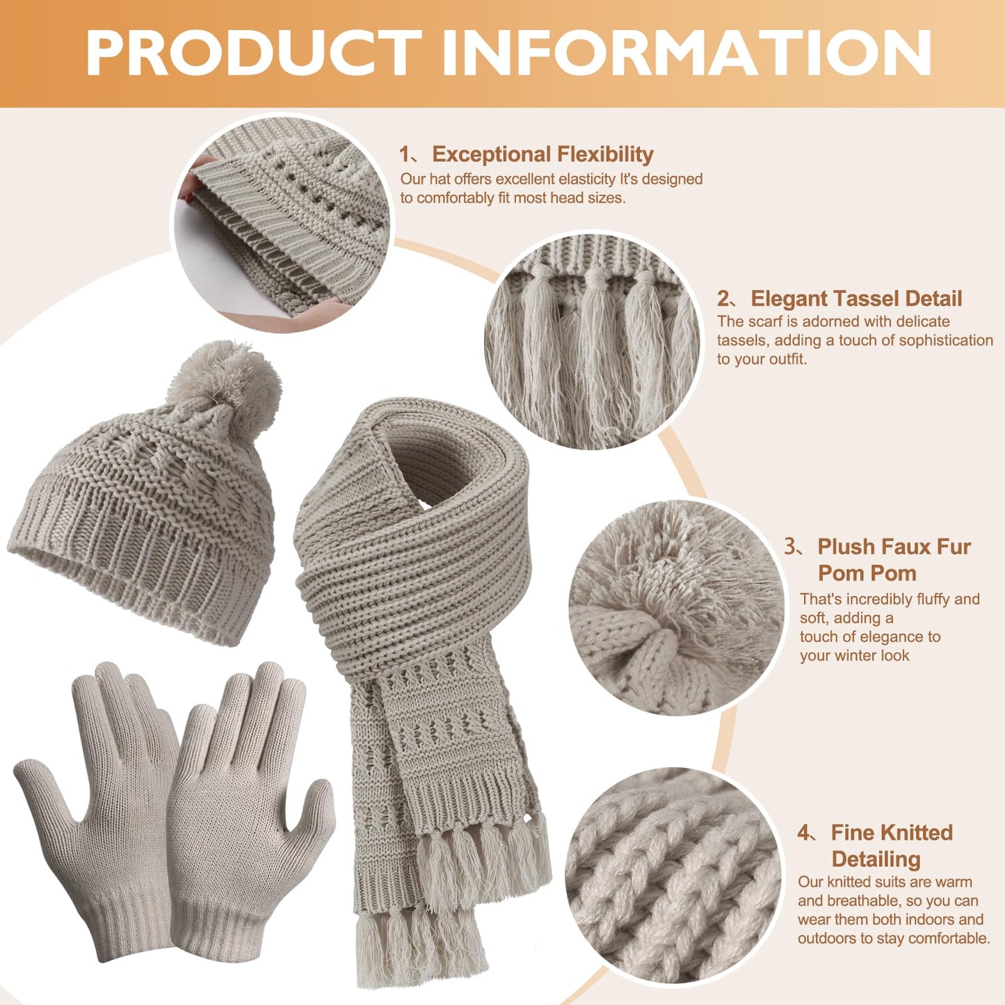 Womens Winter Scarf, Glove, Hat and Beanie Sets - Soft Knit Accessory Gift Sets for Women
