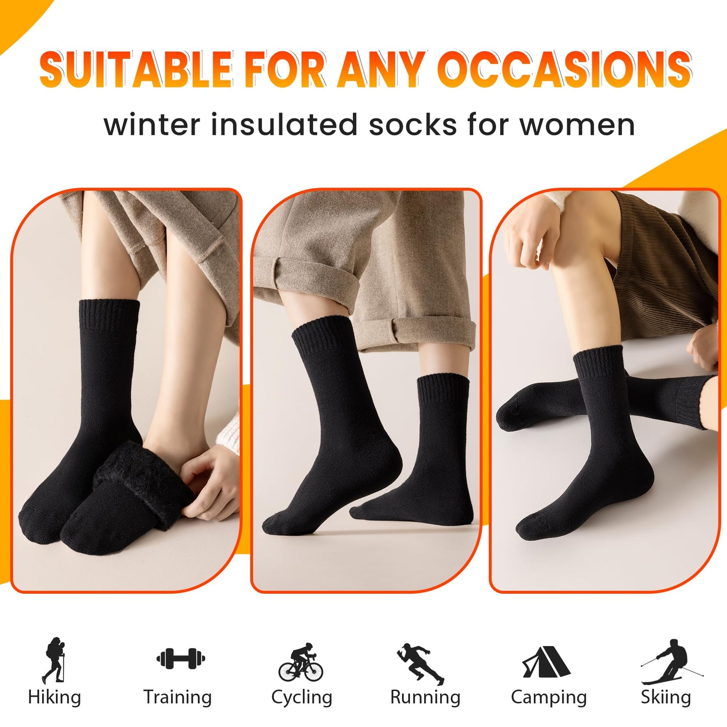 Velice Winter Warm Thermal Socks for Women Extra Thick Insulated Heated Crew Boot Socks for Cold Weather 5 Pairs(Black)