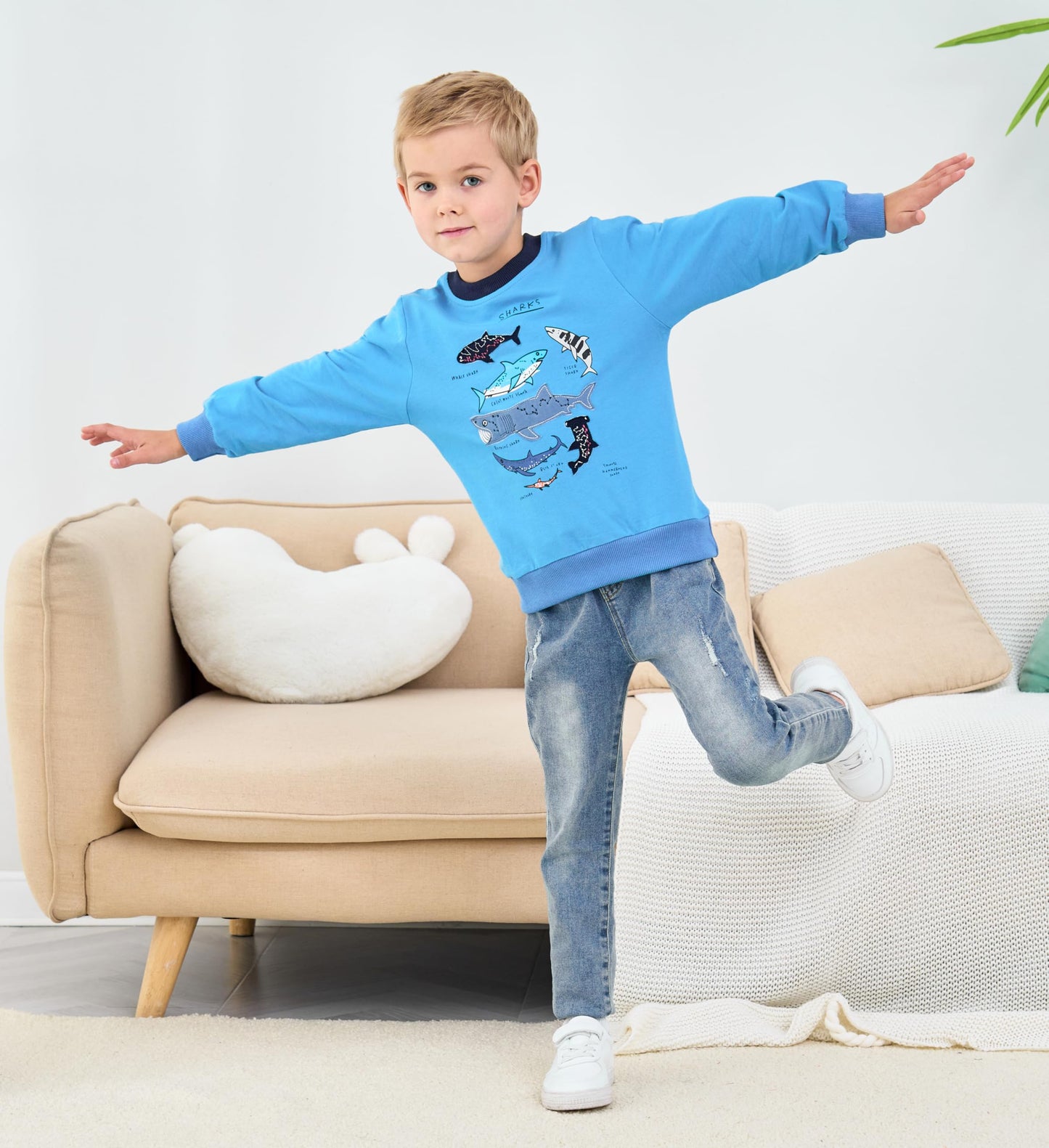 Shark Sweatshirt Boys Long Sleeve Shirts Crewneck Pullover Sweatshirts Toddler Animal Outfit Blue Tops Kids Fall Winter Sweater 6t