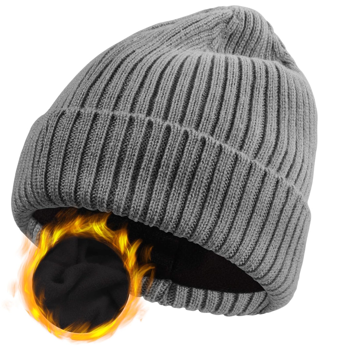 Oversize XL XXL Merino Wool Beanie for Men Big Head, Large Winter Stocking Hats, Plus Size Cuffed Beanie Skull Cap, Big Knitted Ski Hats Grey