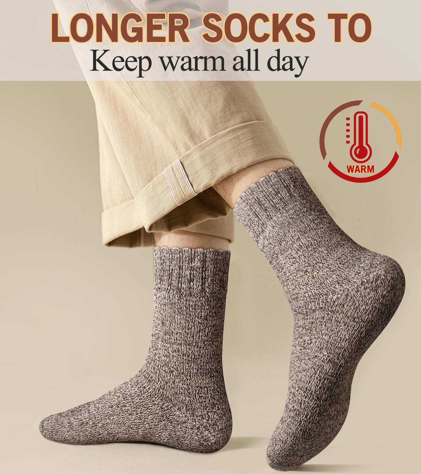 Yeblues 5 Pairs Merino Wool Socks Mens, Thick Warm Winter Socks, Hiking Socks Soft Casual Socks for Men,SIZE 6-13