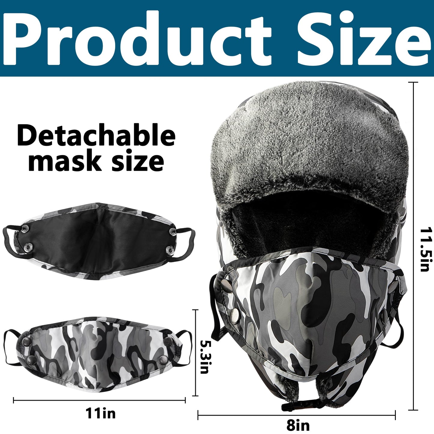 Watayo Winter Hunting Trapper Hat- Camouflage Hat Trapper Hunter Headwear- Waterproof Cold Weather Warm Ski Hunting Hat with Earflap Face Mask for Men Women