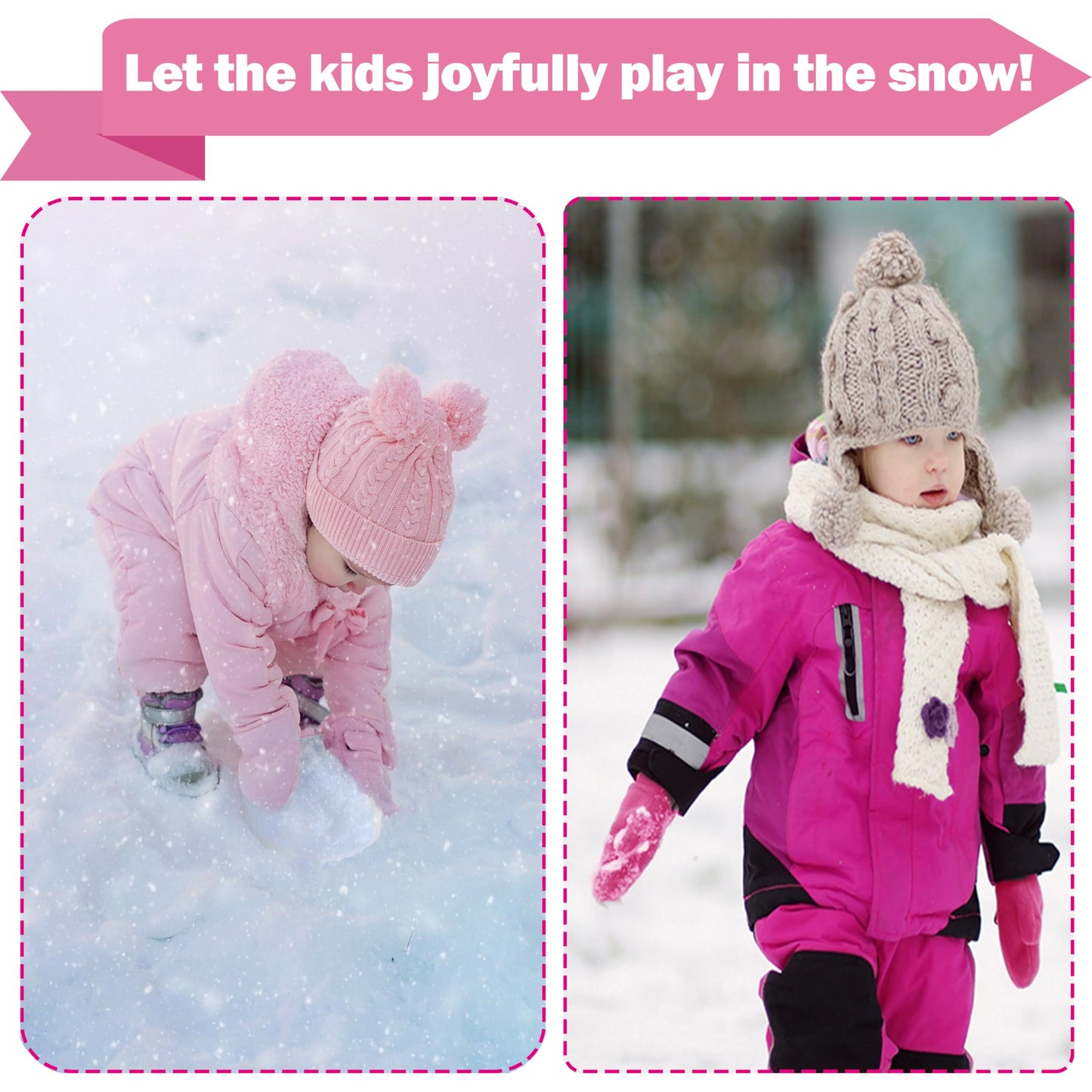 Baby Toddler Mittens Boys Girls Winter Outdoor Gloves Kids Easy-On Fleece Warm Mittens Pink Rose Khaki 3 Pairs L(2-4 years)
