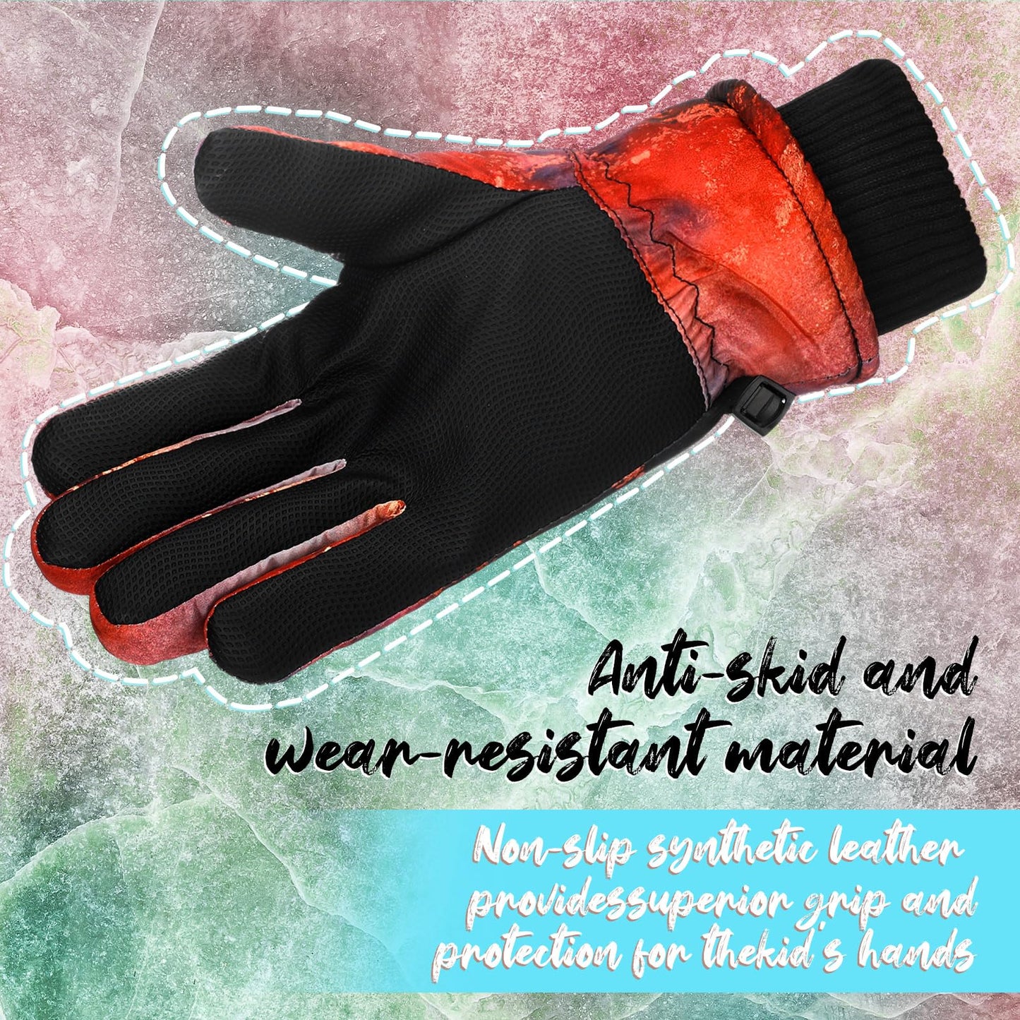 Bencailor 3 Pairs Kids Winter Gloves Waterproof Snow Ski Gloves Warm Outdoor Windproof Adjustable Gloves for Cold Weather (Black Gold, Blue Black, Red,8-12 Years)