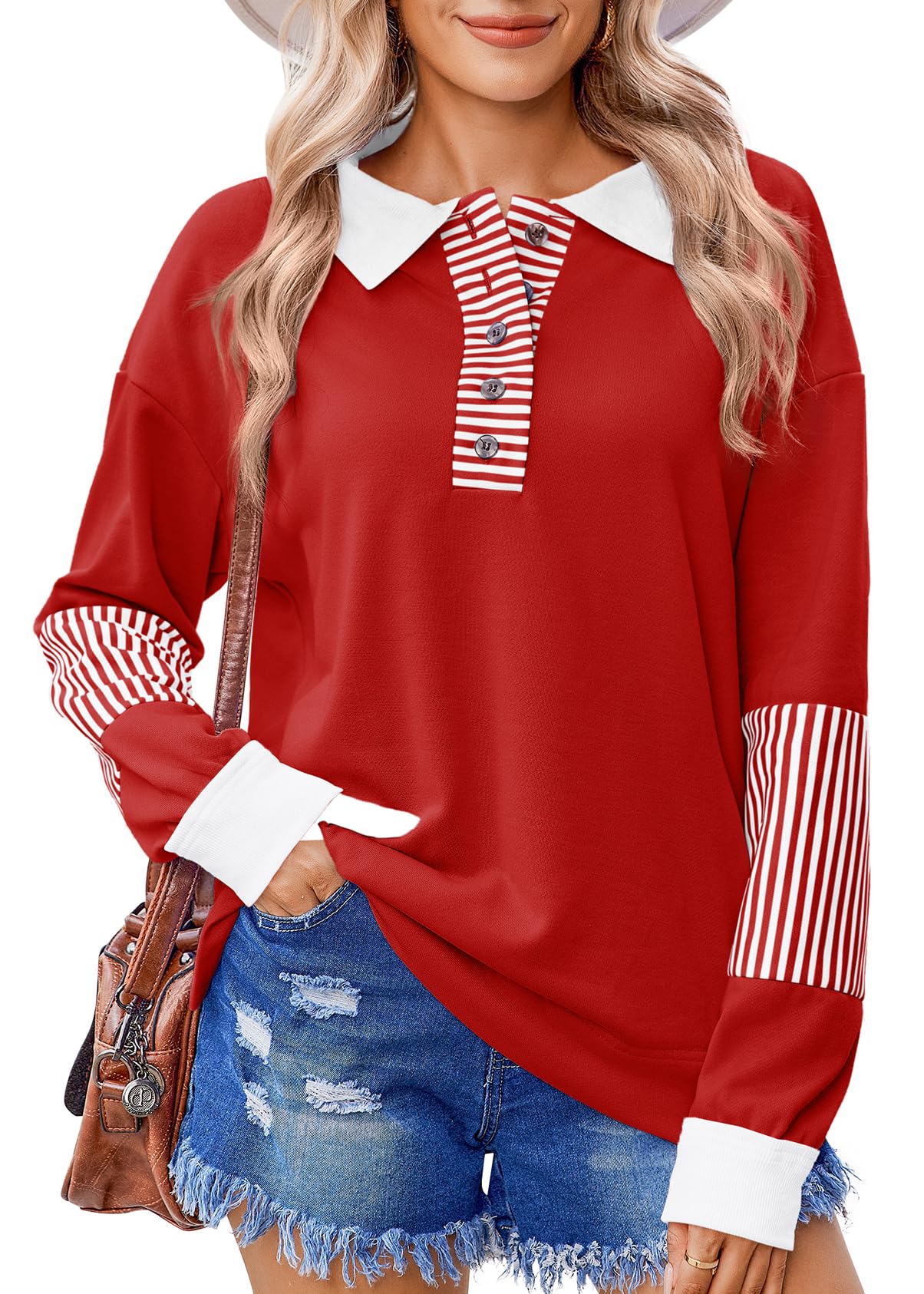 Zeagoo Sweatshirts for Teen Girls Striped Color Block Tunics or Tops To Wear With Leggings Womens Tunic Tops Dark Red L