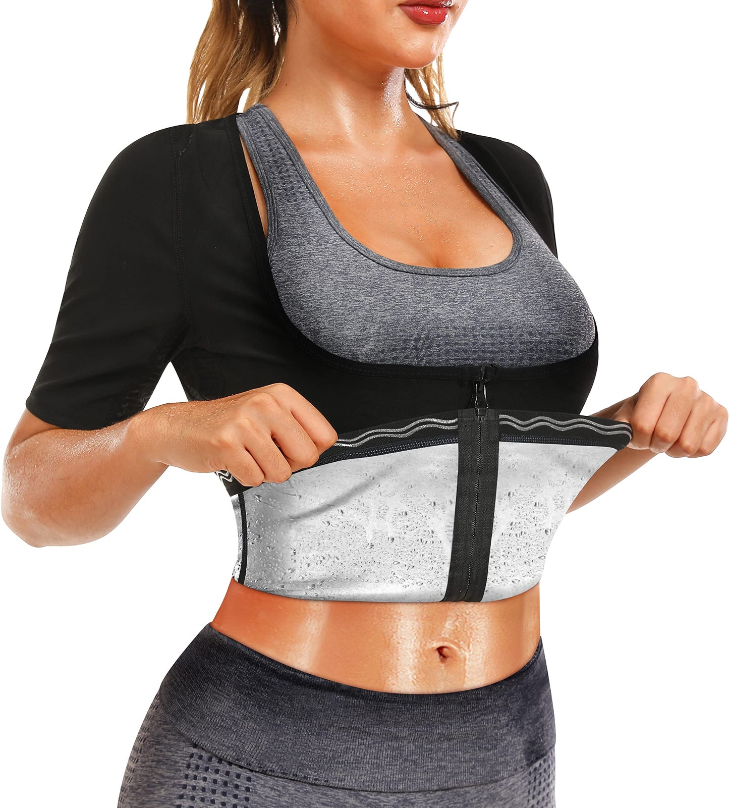 DYUAI Sauna Shirt for Women Sauna Suit for Women Waist Trainer Sauna Sweat Vest Workout Body Shaper Zipper(6005-07-S)