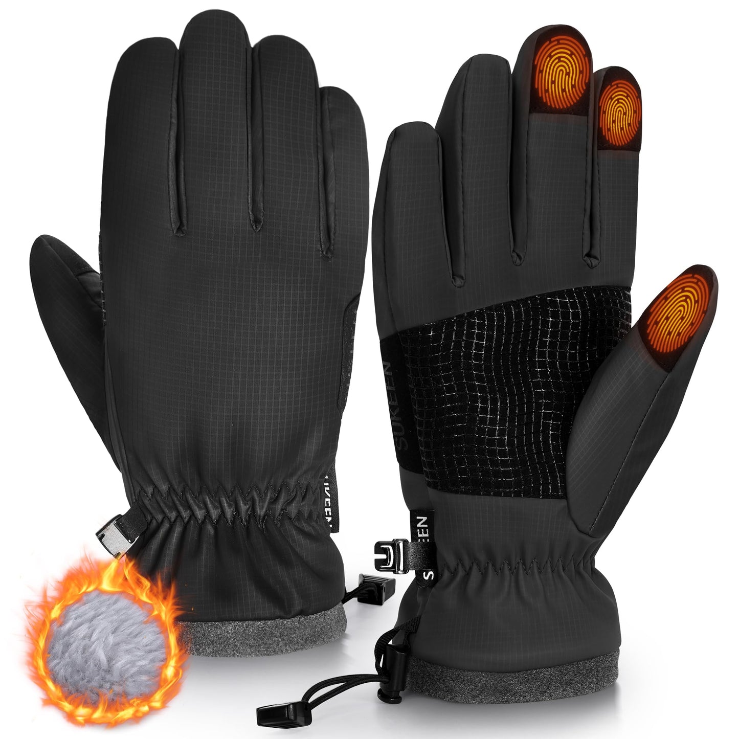 Sukeen Windproof Winter Gloves for Cold Weather, Warm Ski Gloves for Men Women, Anti-Slip Snow Gloves with Touchscreen Fingers, Winter Gloves for Skiing Snowboarding Running Driving Cycling, Black, L